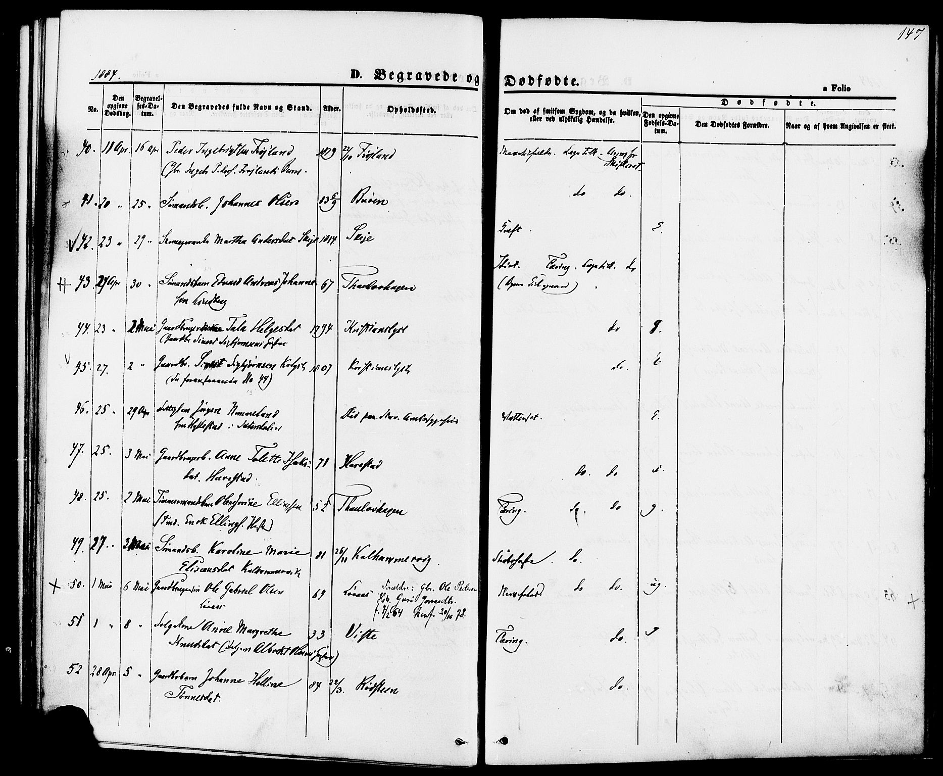 Hetland sokneprestkontor, AV/SAST-A-101826/30/30BA/L0006: Parish register (official) no. A 6, 1869-1884, p. 147