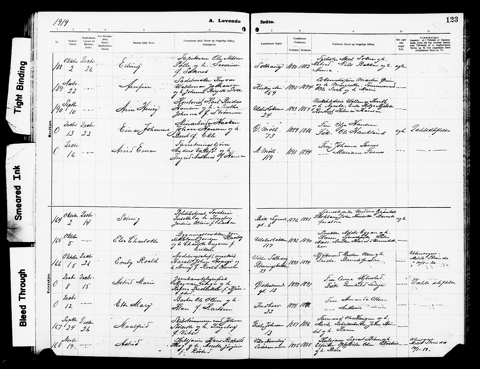 Ministerialprotokoller, klokkerbøker og fødselsregistre - Sør-Trøndelag, AV/SAT-A-1456/605/L0256: Parish register (copy) no. 605C03, 1916-1920, p. 123