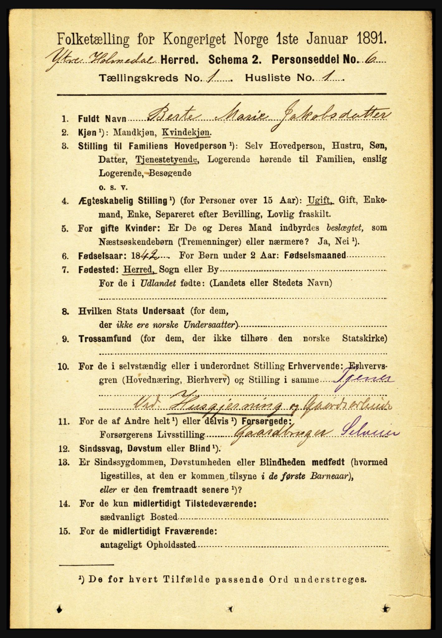 RA, 1891 census for 1429 Ytre Holmedal, 1891, p. 88