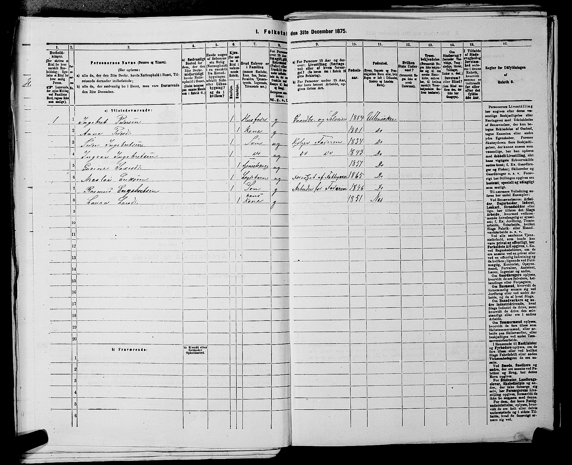 RA, 1875 census for 0235P Ullensaker, 1875, p. 809