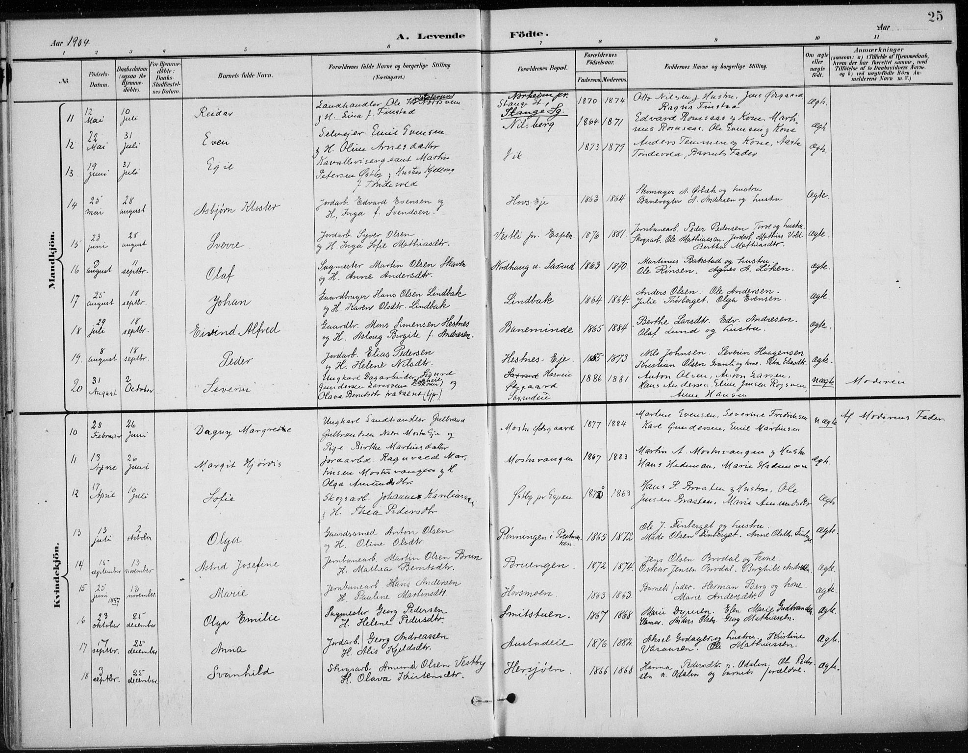 Stange prestekontor, AV/SAH-PREST-002/K/L0023: Parish register (official) no. 23, 1897-1920, p. 25