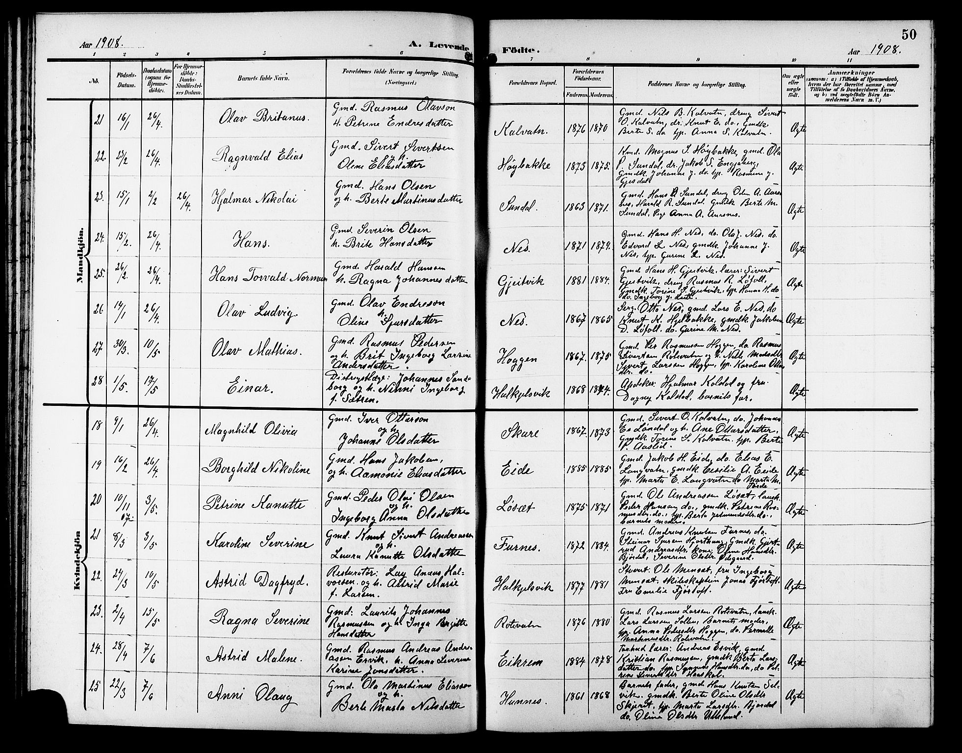 Ministerialprotokoller, klokkerbøker og fødselsregistre - Møre og Romsdal, AV/SAT-A-1454/511/L0159: Parish register (copy) no. 511C05, 1902-1920, p. 50