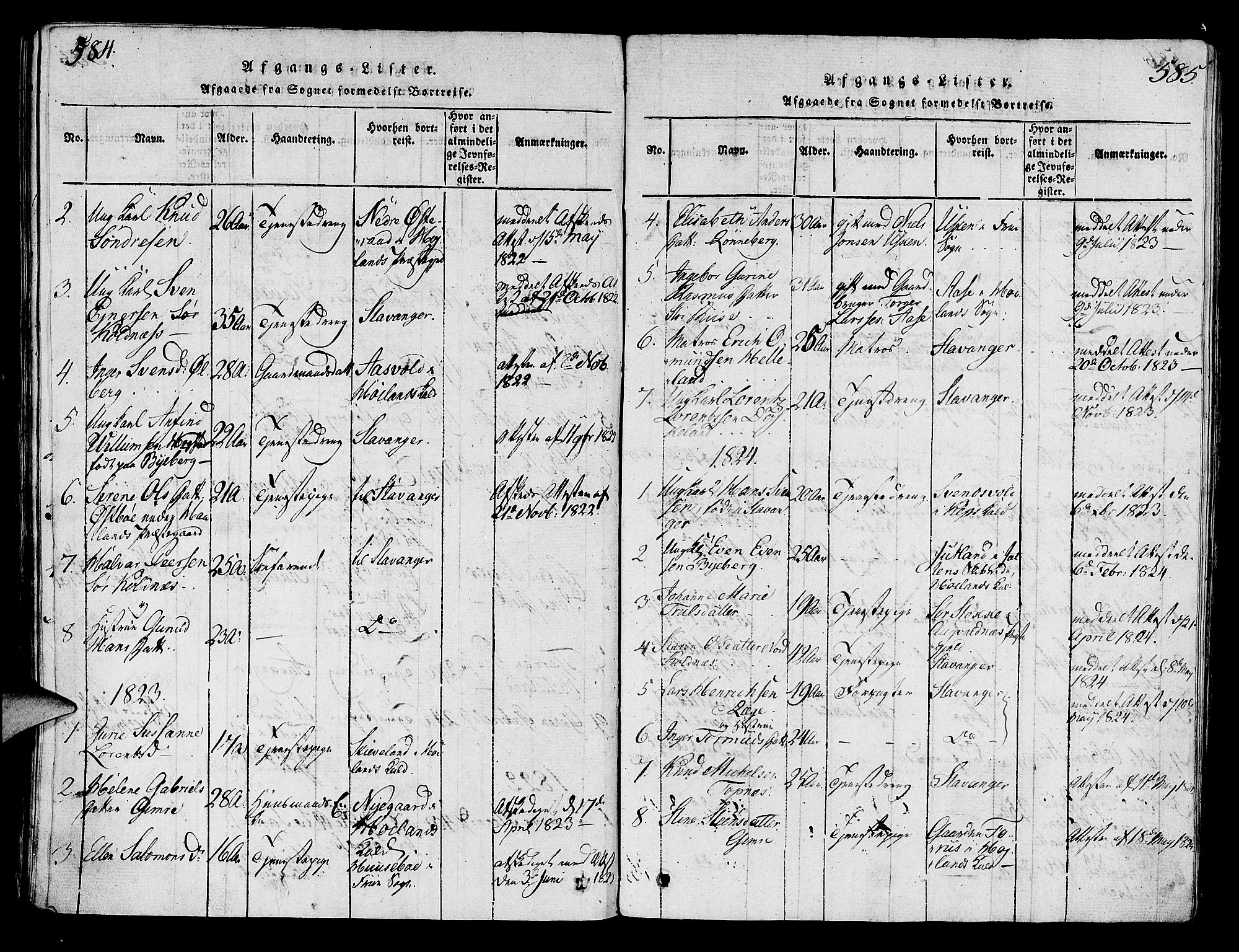 Håland sokneprestkontor, SAST/A-101802/001/30BA/L0004: Parish register (official) no. A 4, 1815-1829, p. 584-585