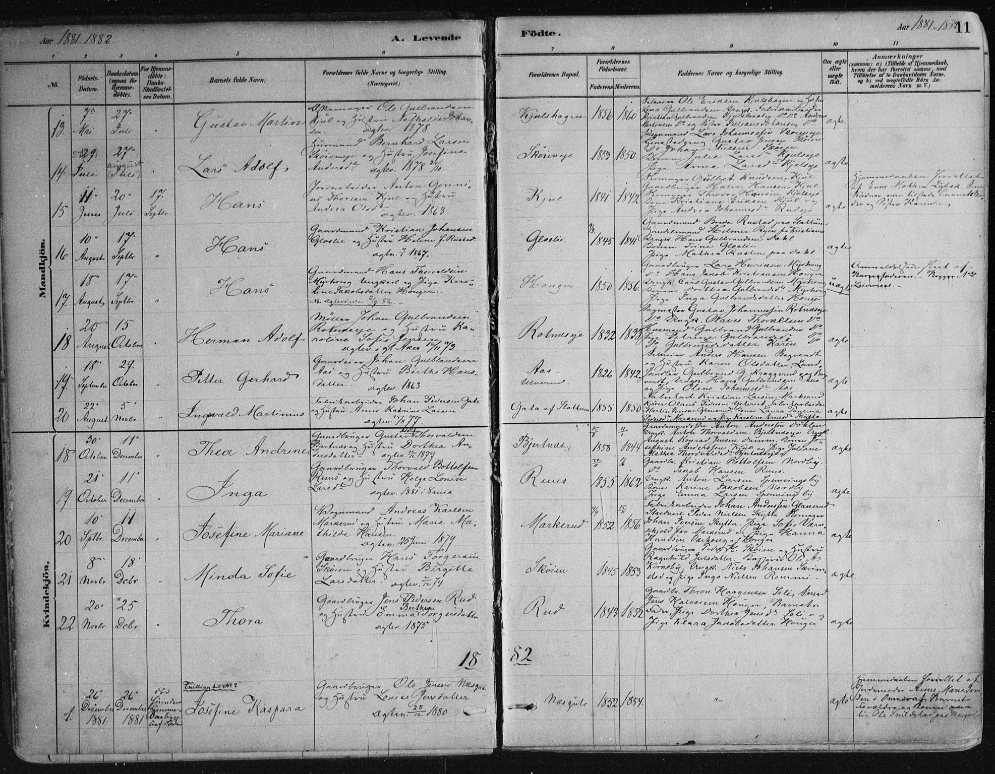 Nittedal prestekontor Kirkebøker, AV/SAO-A-10365a/F/Fa/L0007: Parish register (official) no. I 7, 1879-1901, p. 11