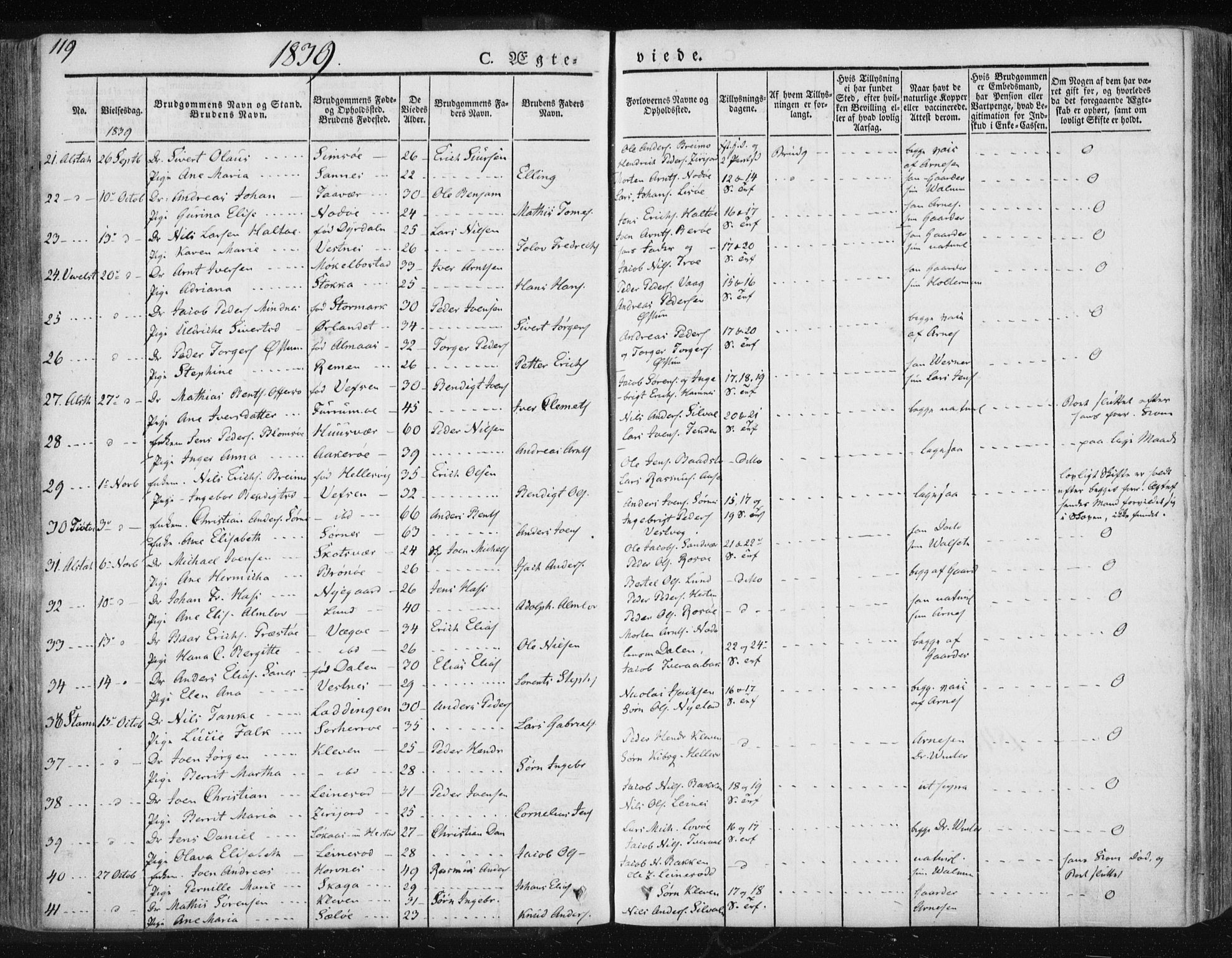 Ministerialprotokoller, klokkerbøker og fødselsregistre - Nordland, AV/SAT-A-1459/830/L0447: Parish register (official) no. 830A11, 1831-1854, p. 119