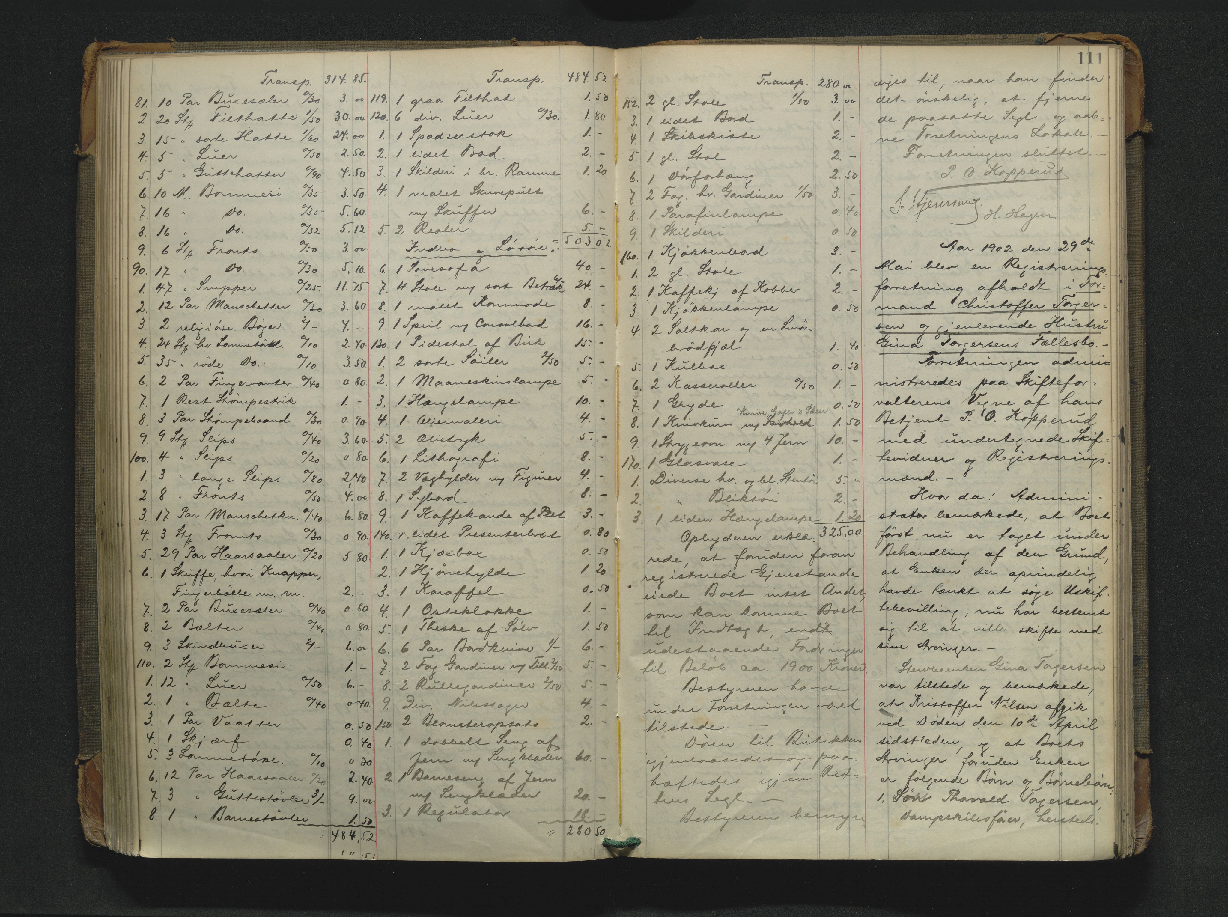 Drammen byfogd, AV/SAKO-A-222/H/Hb/Hbb/L0009: Registreringsprotokoll., 1899-1907, p. 111