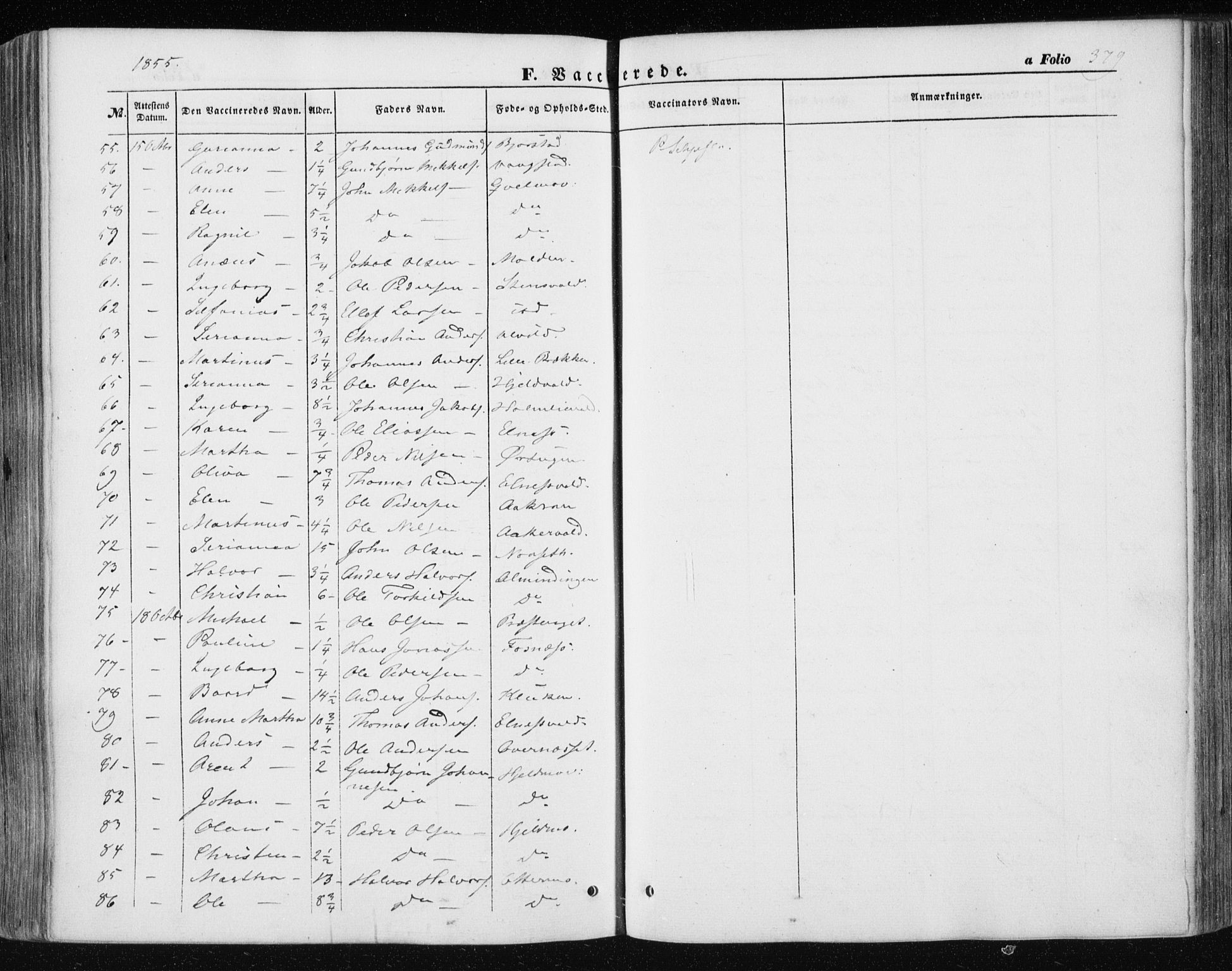 Ministerialprotokoller, klokkerbøker og fødselsregistre - Nord-Trøndelag, AV/SAT-A-1458/723/L0240: Parish register (official) no. 723A09, 1852-1860, p. 379