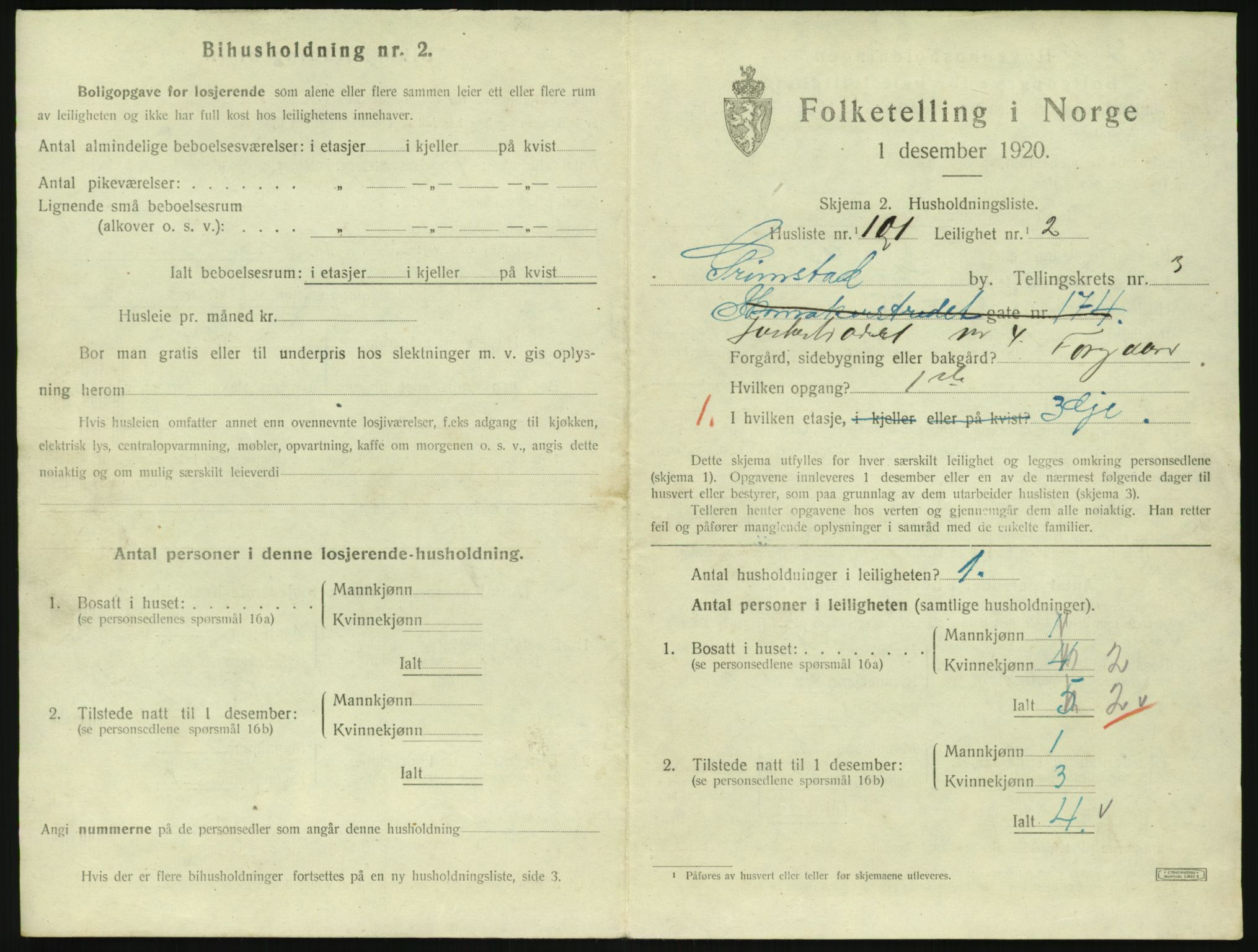 SAK, 1920 census for Grimstad, 1920, p. 1809