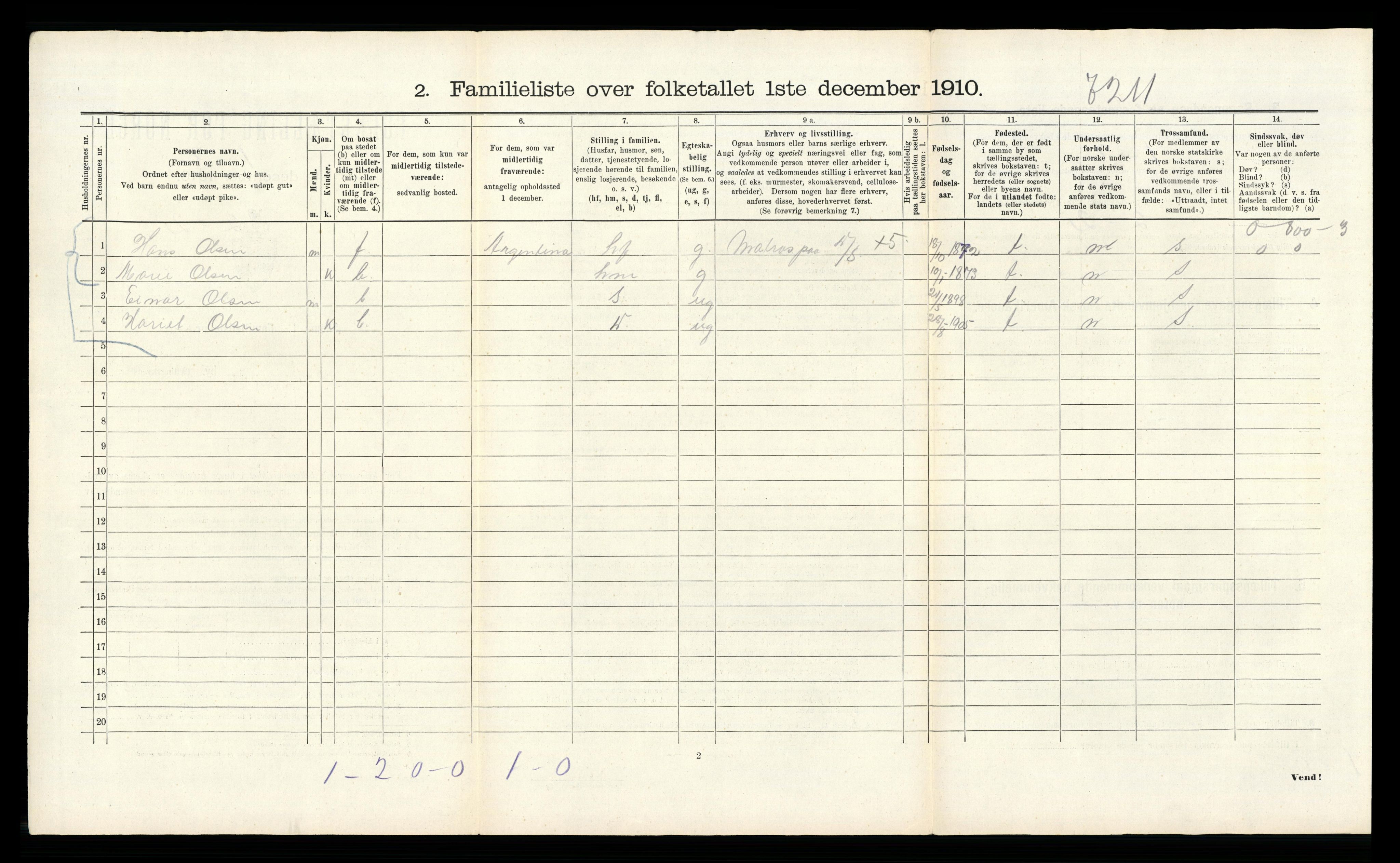 RA, 1910 census for Bergen, 1910, p. 8382