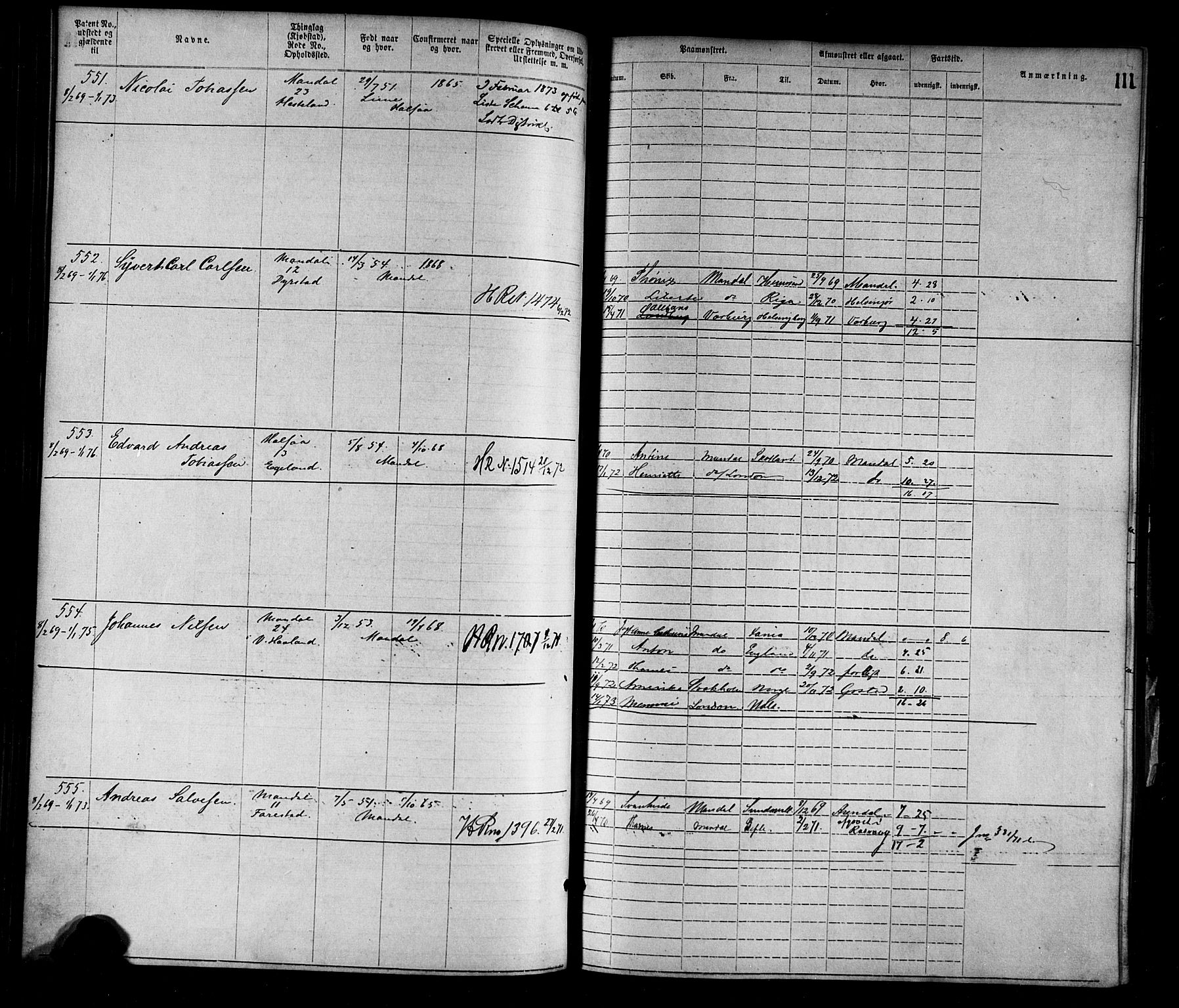 Mandal mønstringskrets, SAK/2031-0016/F/Fa/L0001: Annotasjonsrulle nr 1-1920 med register, L-3, 1869-1881, p. 140