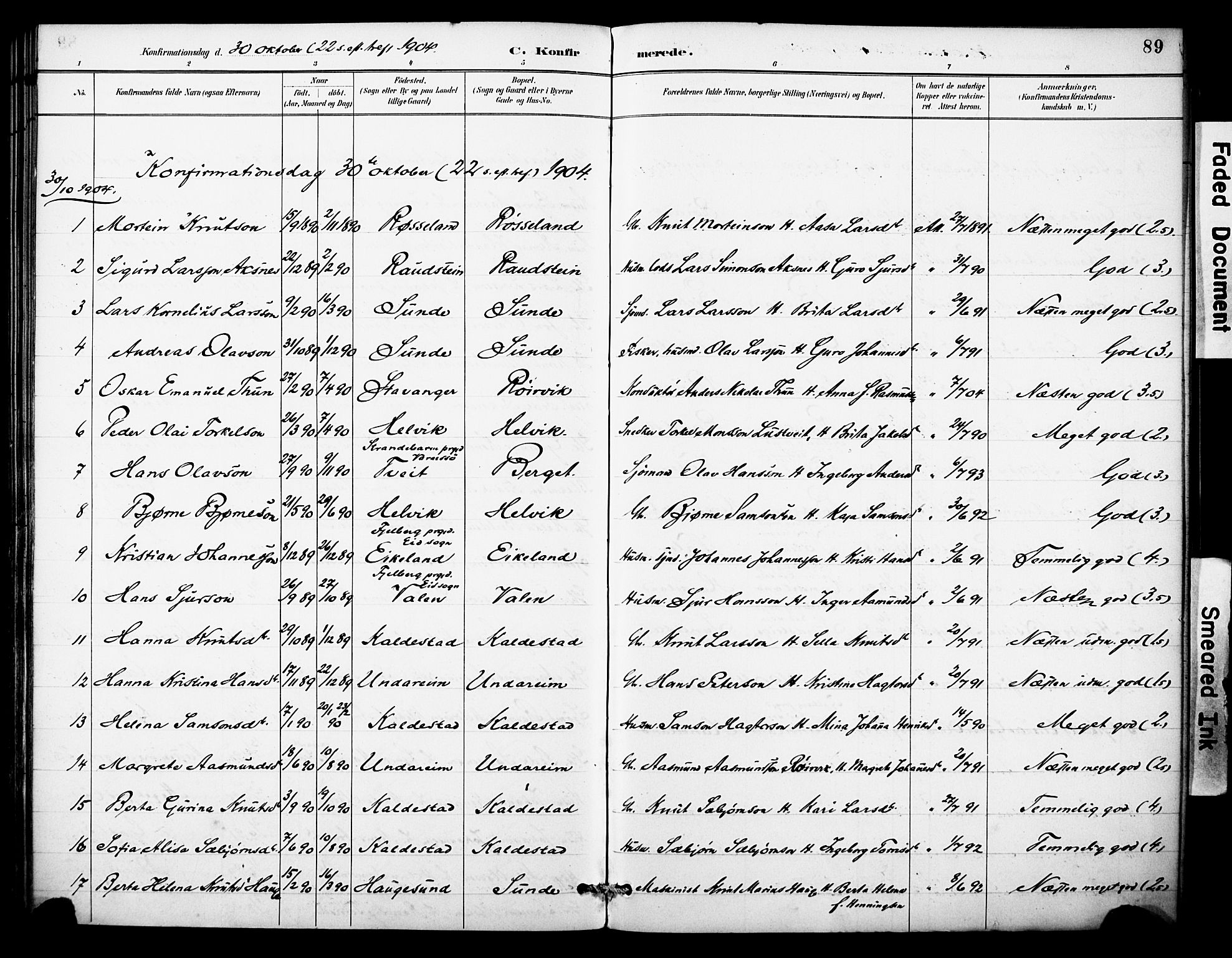 Kvinnherad sokneprestembete, SAB/A-76401/H/Haa: Parish register (official) no. D 1, 1887-1910, p. 89