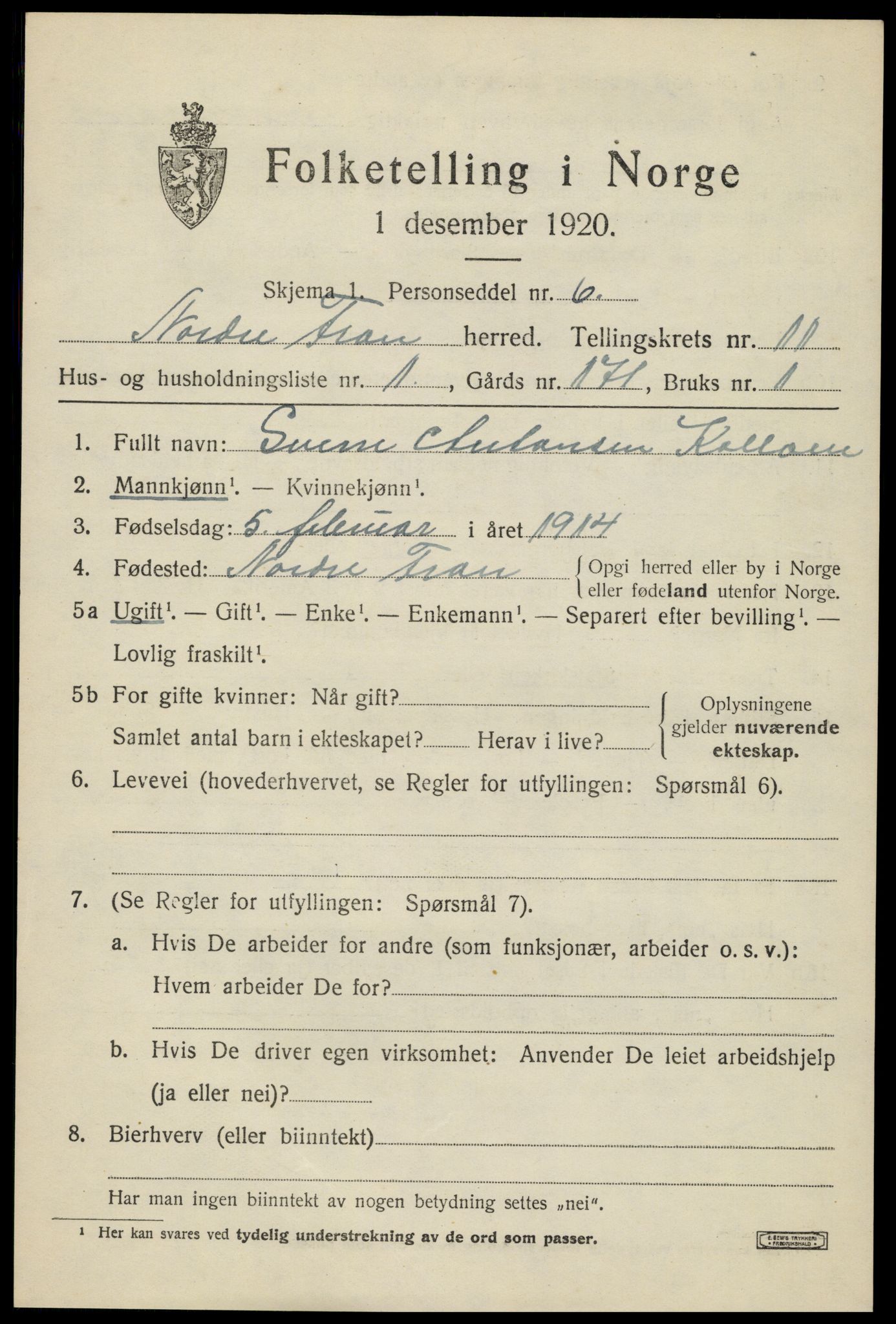 SAH, 1920 census for Nord-Fron, 1920, p. 9396