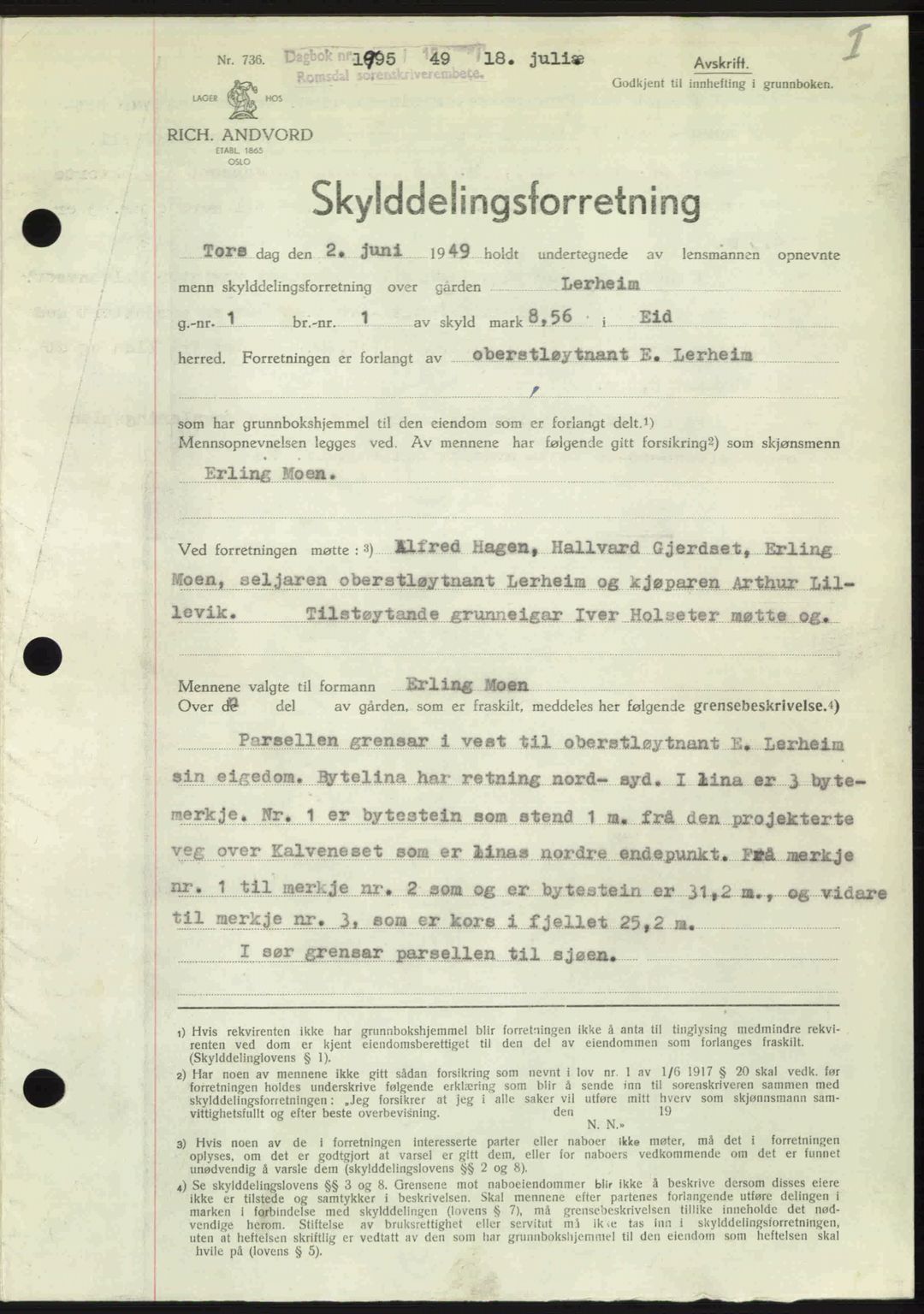 Romsdal sorenskriveri, AV/SAT-A-4149/1/2/2C: Mortgage book no. A30, 1949-1949, Diary no: : 1995/1949