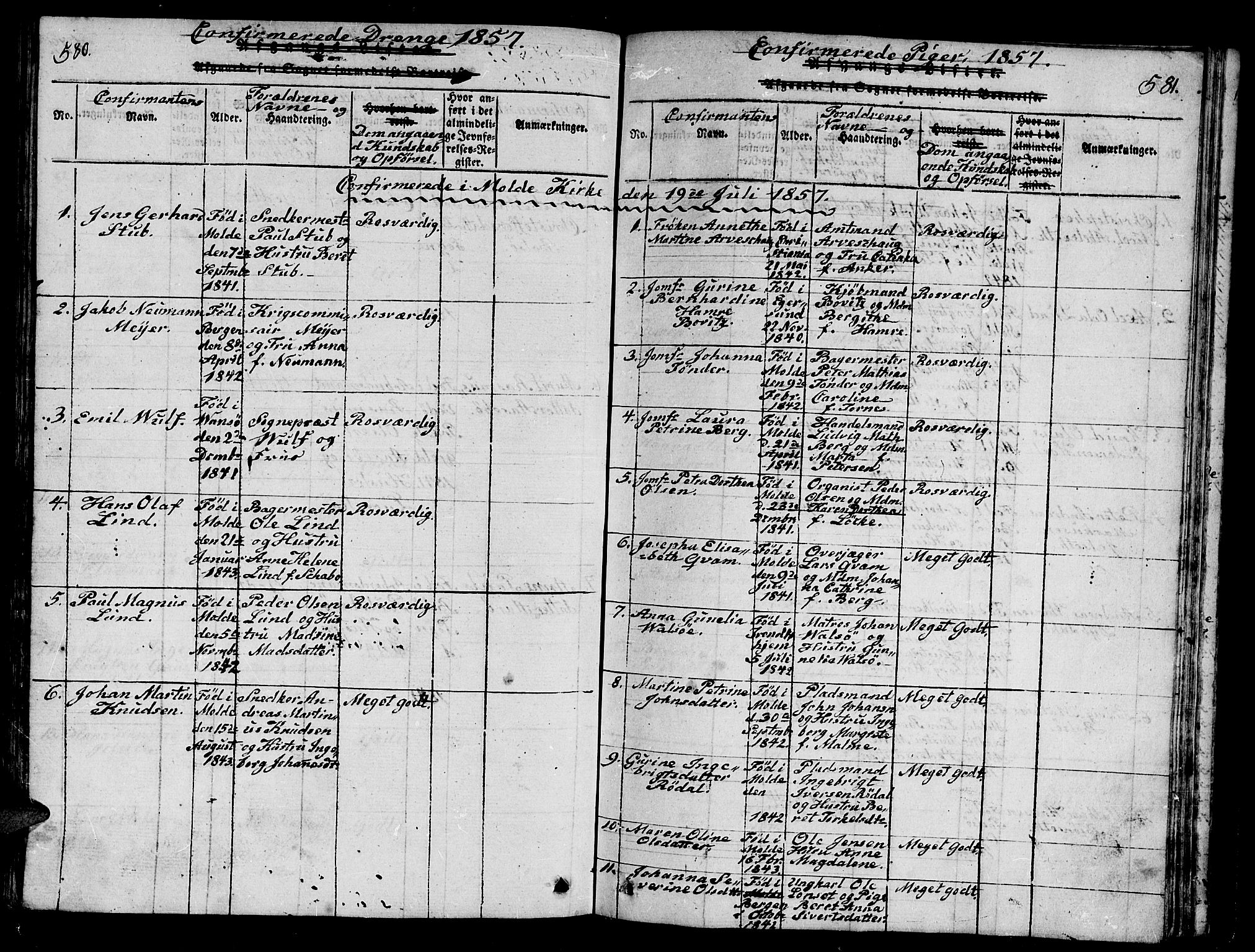 Ministerialprotokoller, klokkerbøker og fødselsregistre - Møre og Romsdal, SAT/A-1454/558/L0700: Parish register (copy) no. 558C01, 1818-1868, p. 580-581