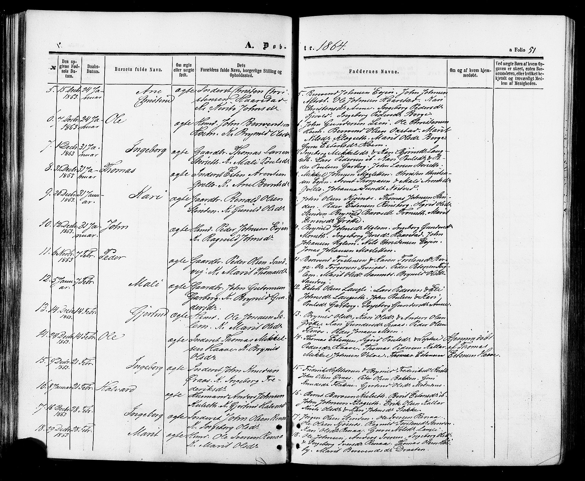 Ministerialprotokoller, klokkerbøker og fødselsregistre - Sør-Trøndelag, AV/SAT-A-1456/695/L1147: Parish register (official) no. 695A07, 1860-1877, p. 51