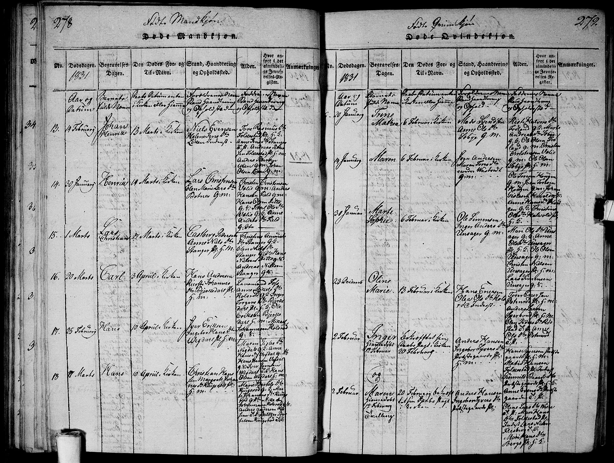 Våler prestekontor Kirkebøker, AV/SAO-A-11083/G/Ga/L0001: Parish register (copy) no. I 1, 1815-1839, p. 278-279