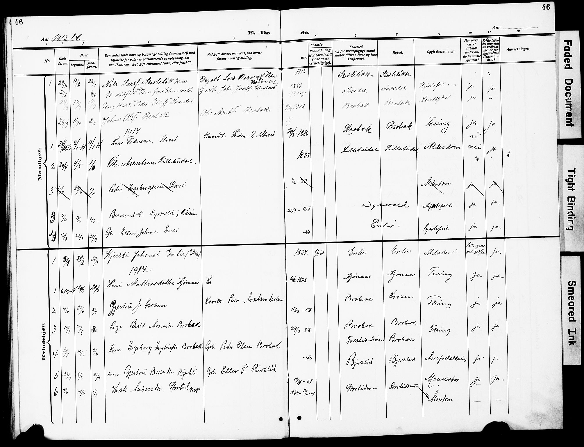 Ministerialprotokoller, klokkerbøker og fødselsregistre - Sør-Trøndelag, AV/SAT-A-1456/690/L1052: Parish register (copy) no. 690C02, 1907-1929, p. 46