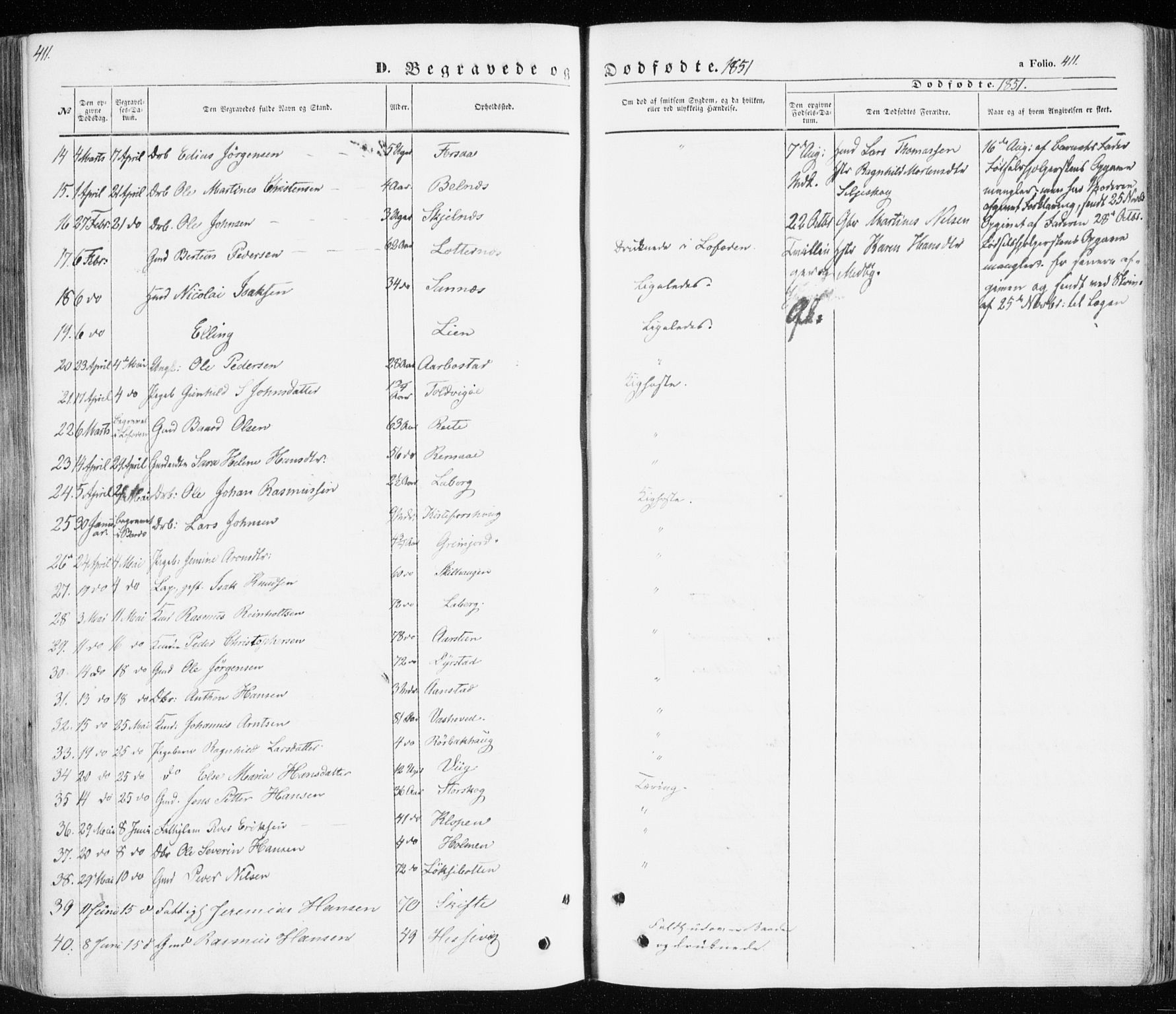 Ibestad sokneprestembete, SATØ/S-0077/H/Ha/Haa/L0008kirke: Parish register (official) no. 8, 1850-1859, p. 411