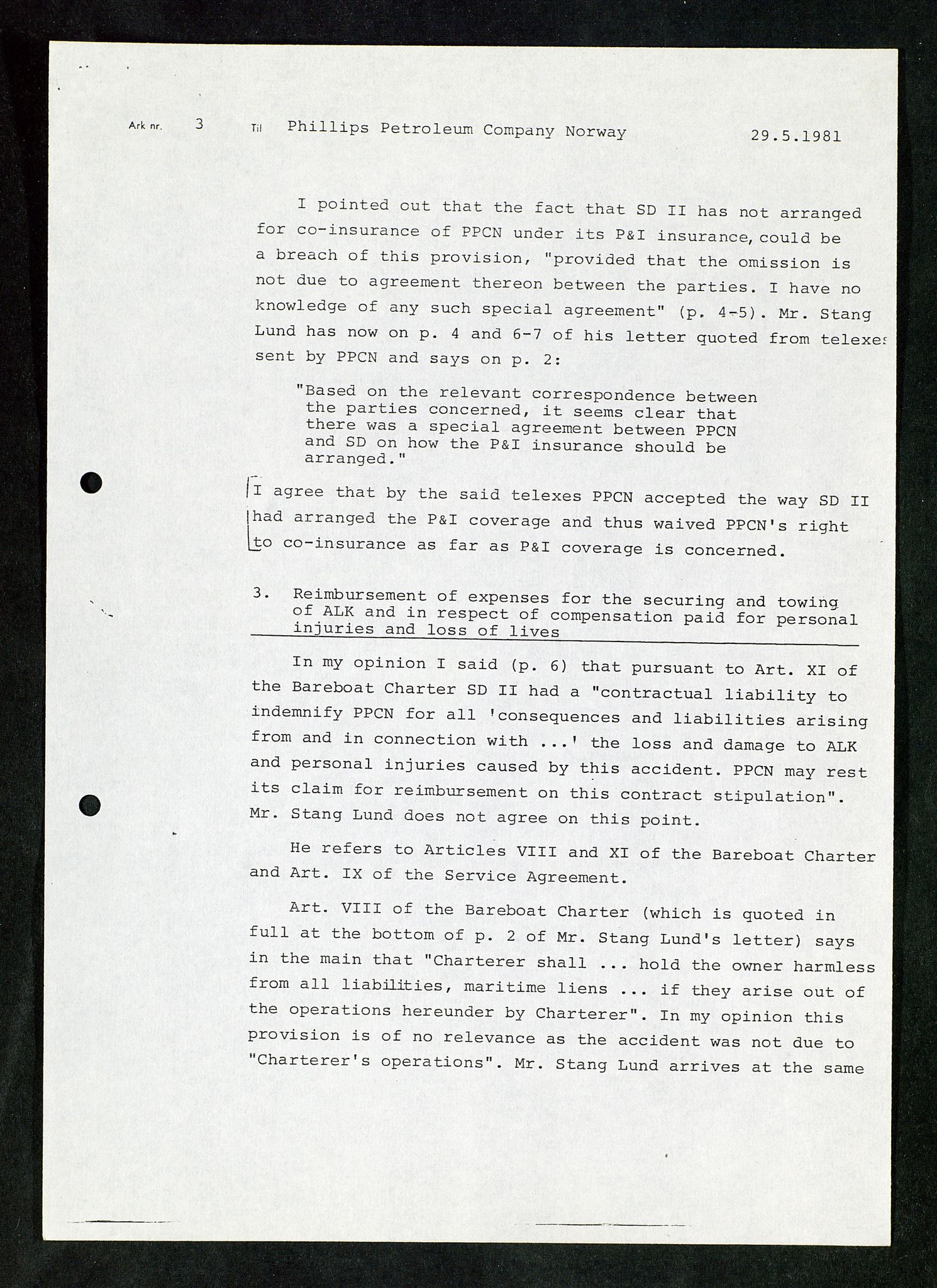 Pa 1503 - Stavanger Drilling AS, SAST/A-101906/Da/L0017: Alexander L. Kielland - Saks- og korrespondansearkiv, 1981-1984, p. 213