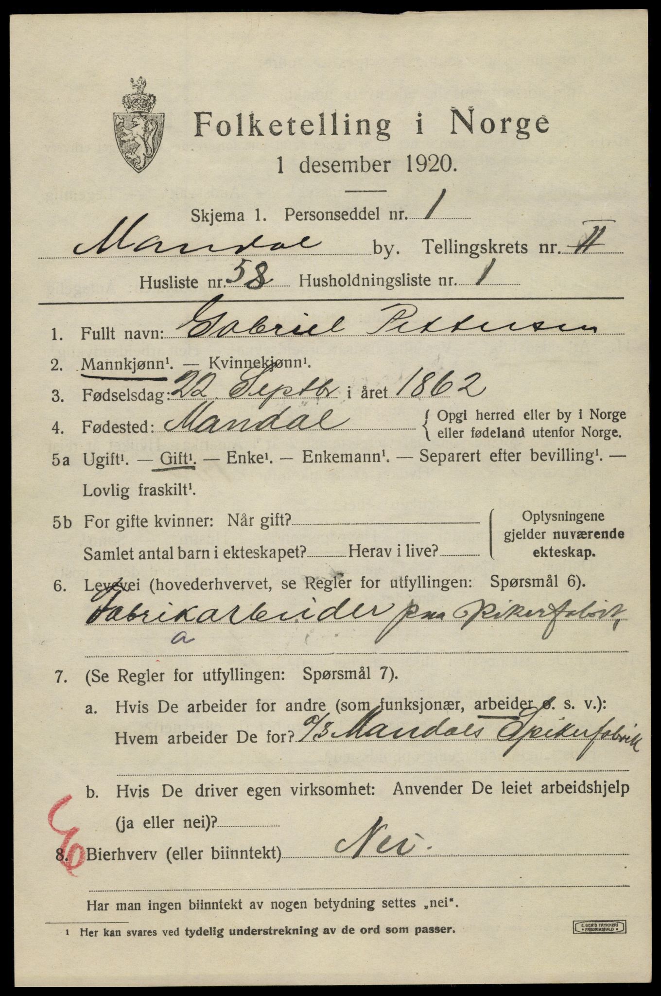 SAK, 1920 census for Mandal, 1920, p. 4753