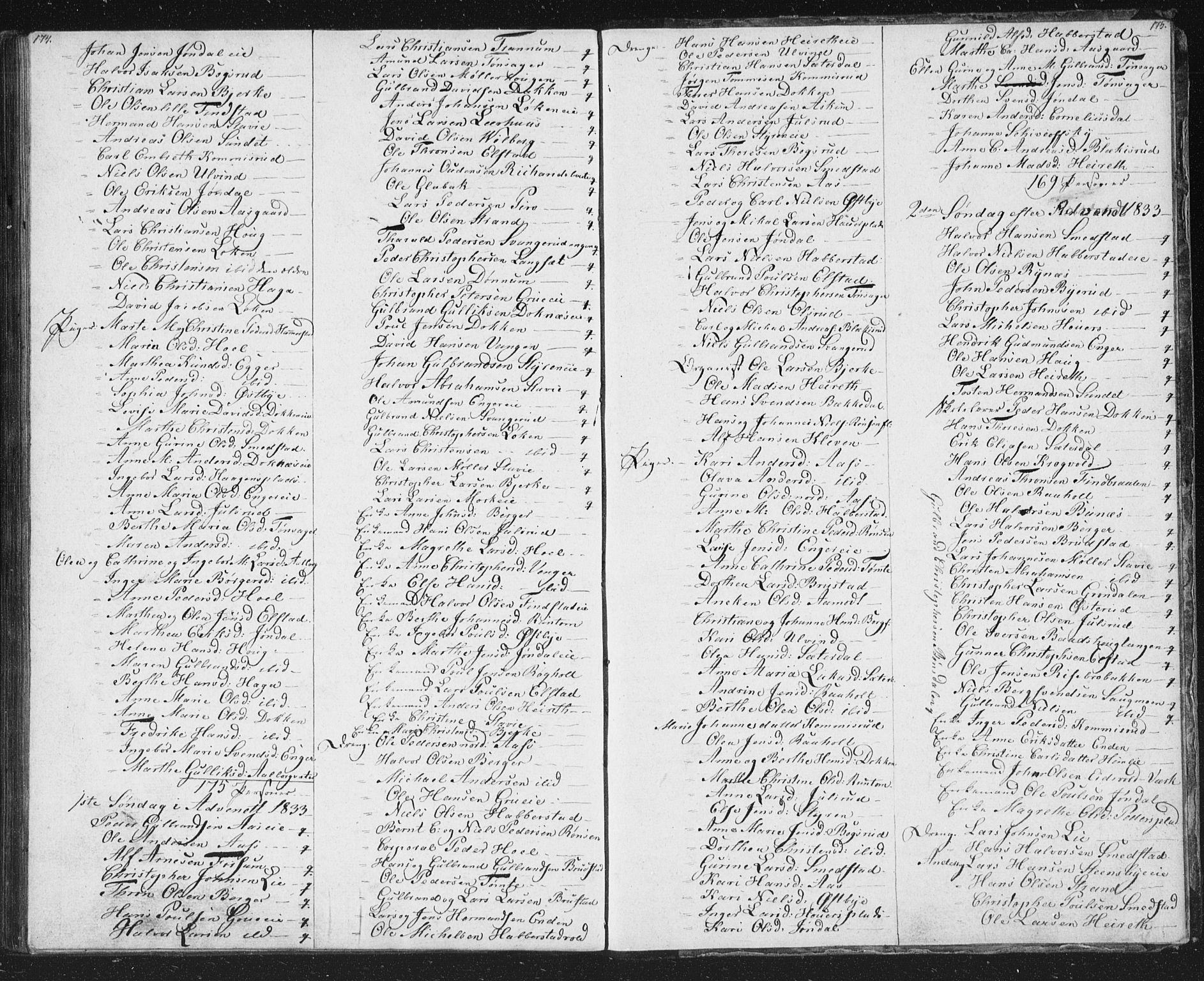 Eidsvoll prestekontor Kirkebøker, SAO/A-10888/M/Ma/L0001: Communicants register no. I 1, 1820-1834, p. 174-175