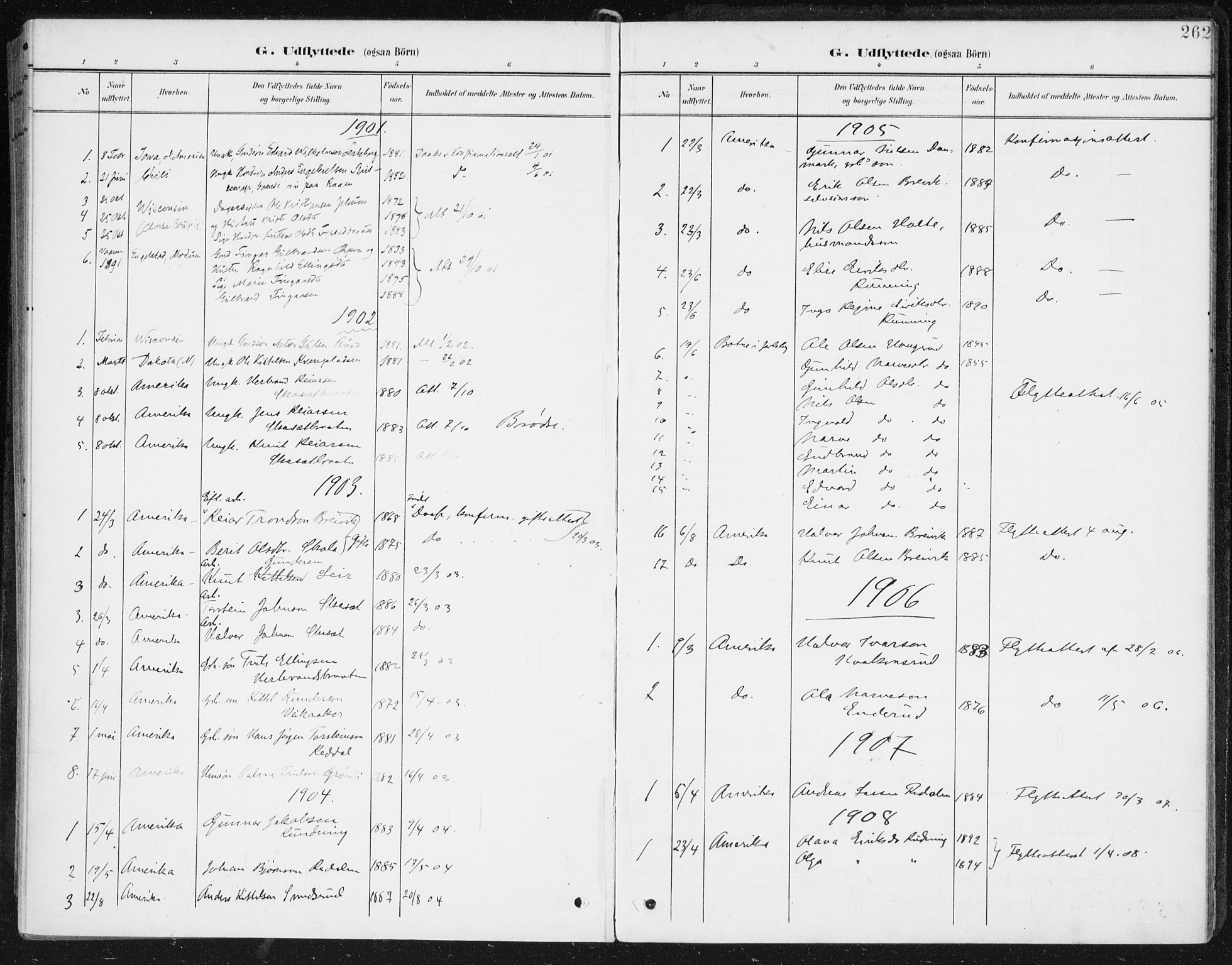 Krødsherad kirkebøker, SAKO/A-19/F/Fa/L0007: Parish register (official) no. 7, 1900-1915, p. 262