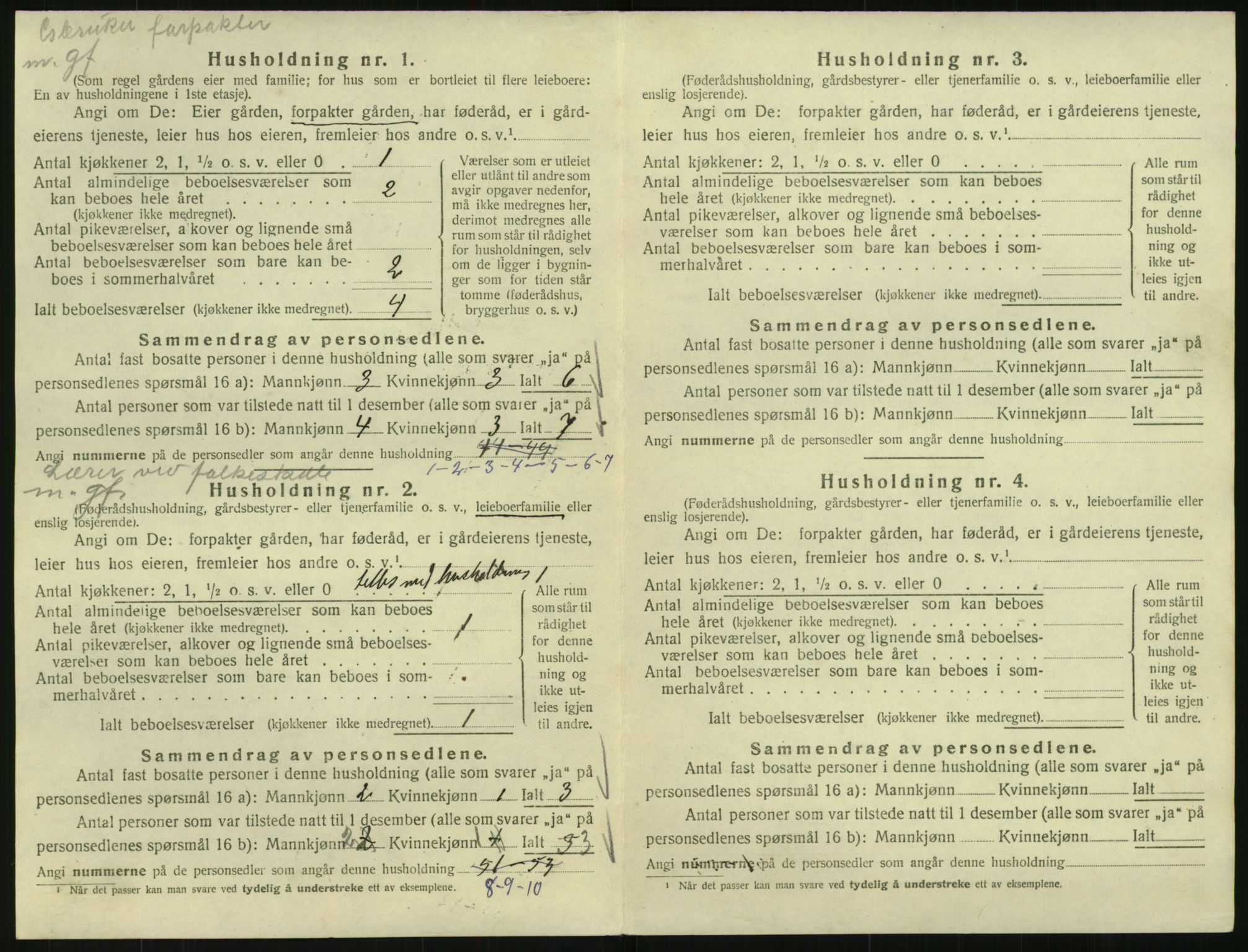 SAK, 1920 census for Vegusdal, 1920, p. 294