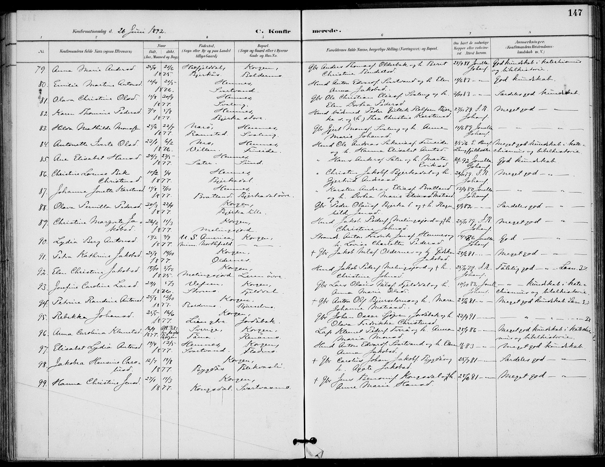 Ministerialprotokoller, klokkerbøker og fødselsregistre - Nordland, AV/SAT-A-1459/825/L0362: Parish register (official) no. 825A16, 1886-1908, p. 147