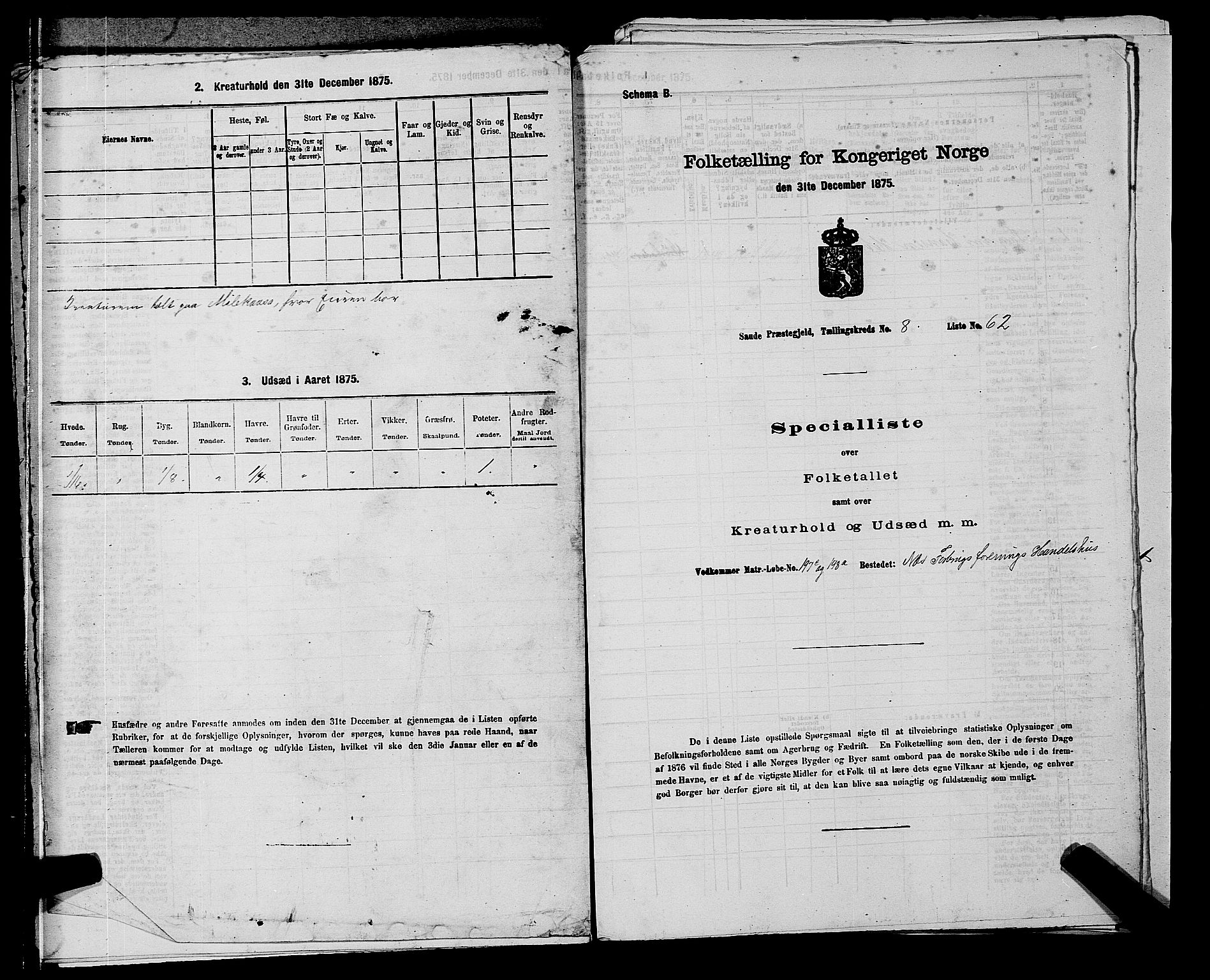 SAKO, 1875 census for 0822P Sauherad, 1875, p. 1055