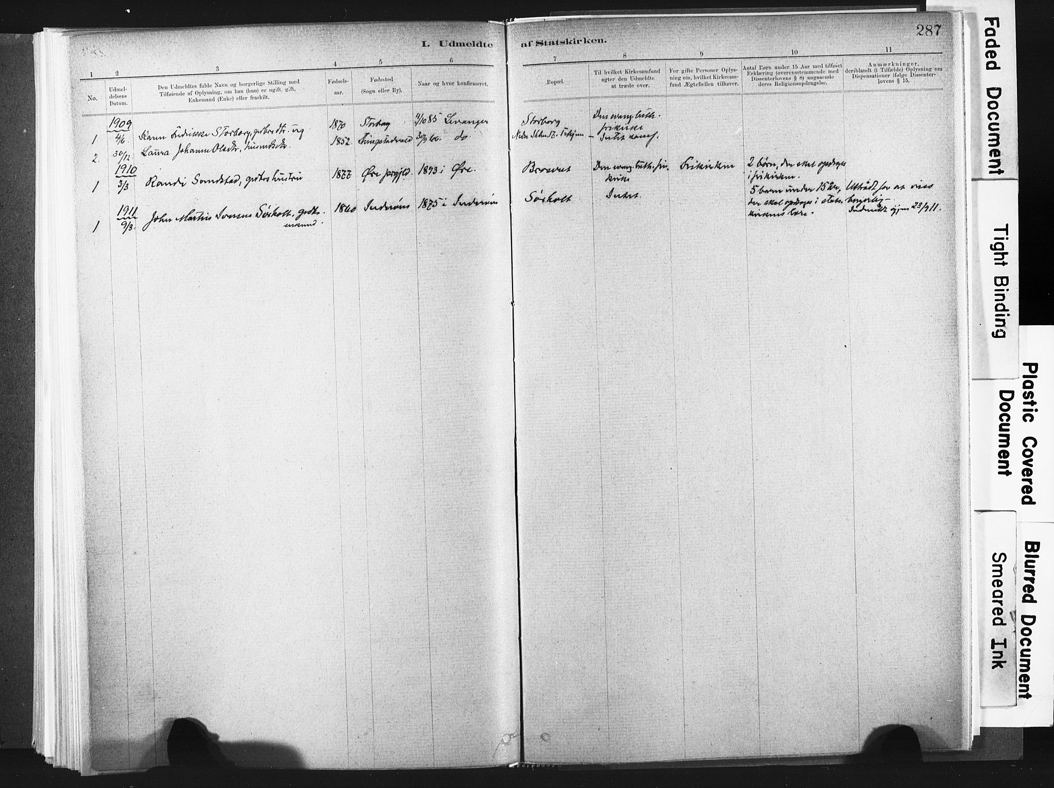 Ministerialprotokoller, klokkerbøker og fødselsregistre - Nord-Trøndelag, AV/SAT-A-1458/721/L0207: Parish register (official) no. 721A02, 1880-1911, p. 287