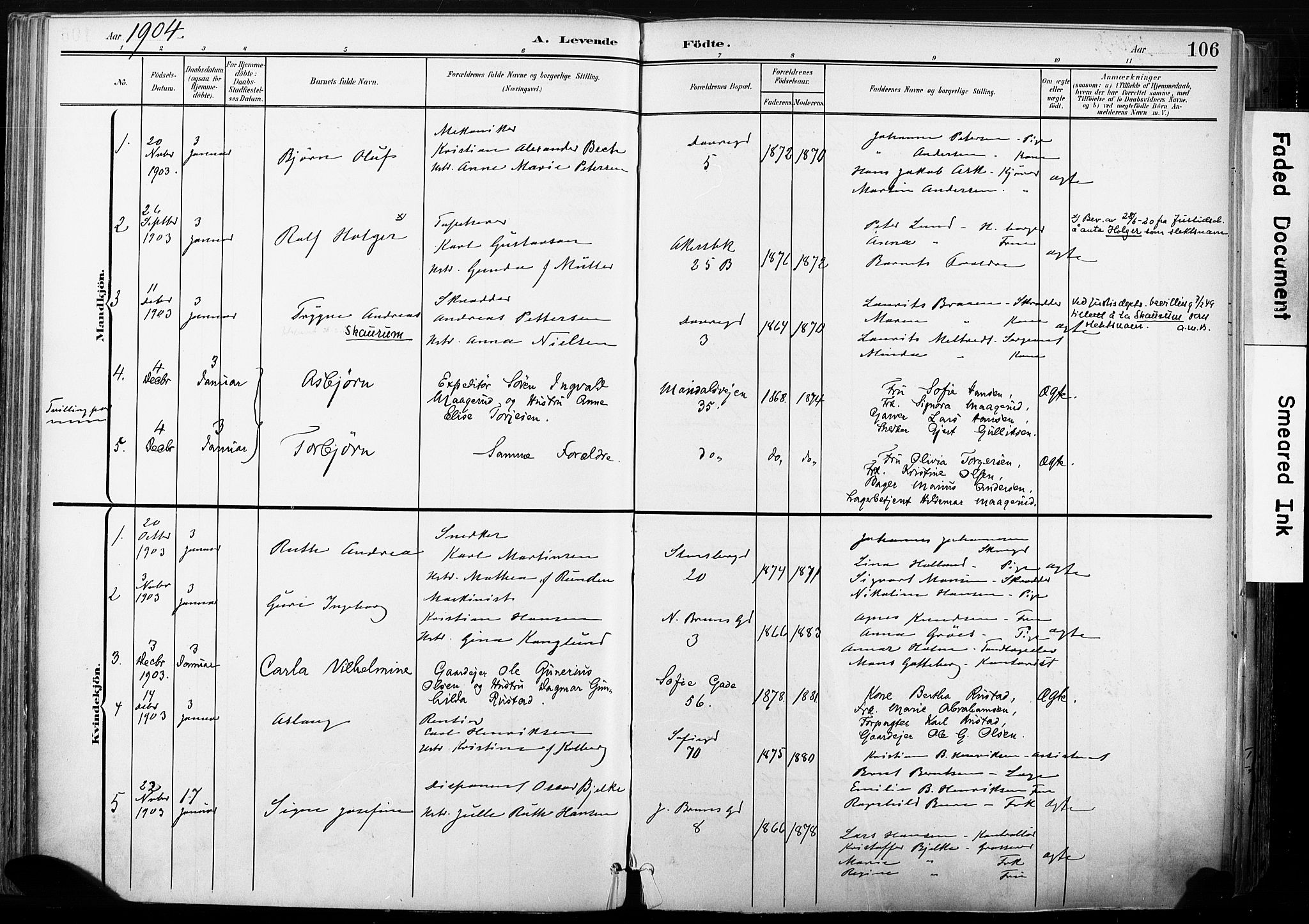 Gamle Aker prestekontor Kirkebøker, SAO/A-10617a/F/L0013: Parish register (official) no. 13, 1901-1908, p. 106