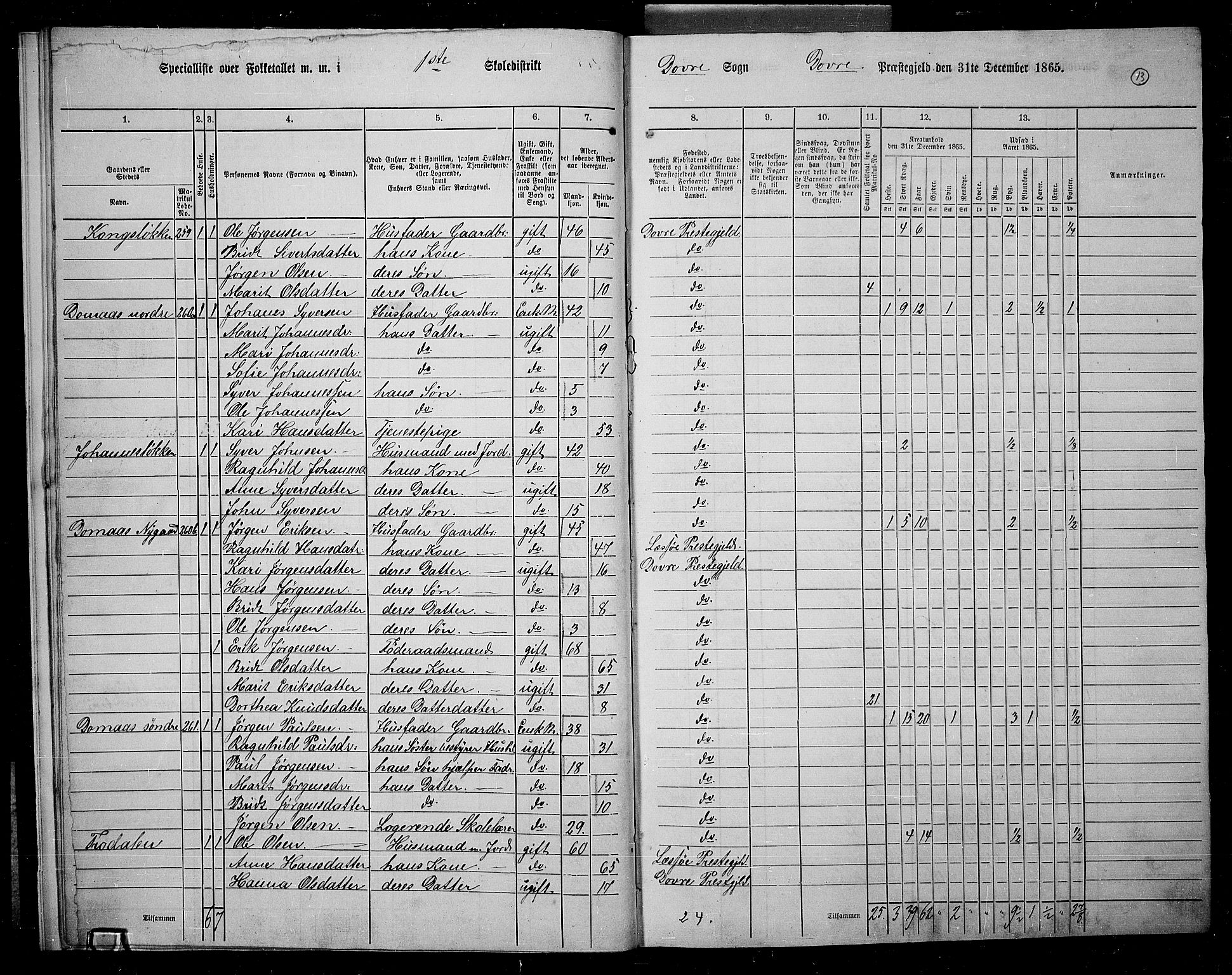 RA, 1865 census for Dovre, 1865, p. 14