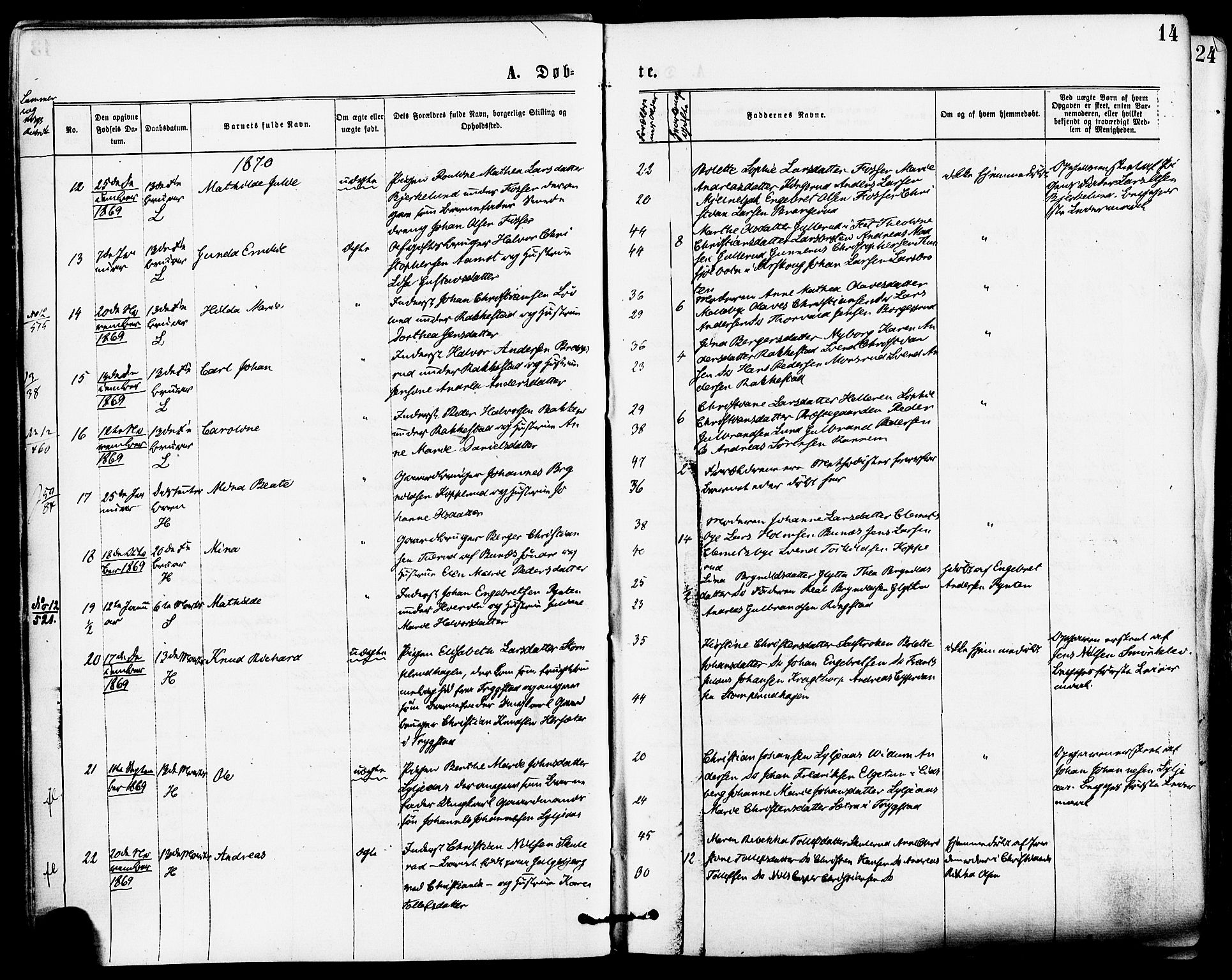 Høland prestekontor Kirkebøker, SAO/A-10346a/F/Fa/L0012.a: Parish register (official) no. I 12A, 1869-1879, p. 14