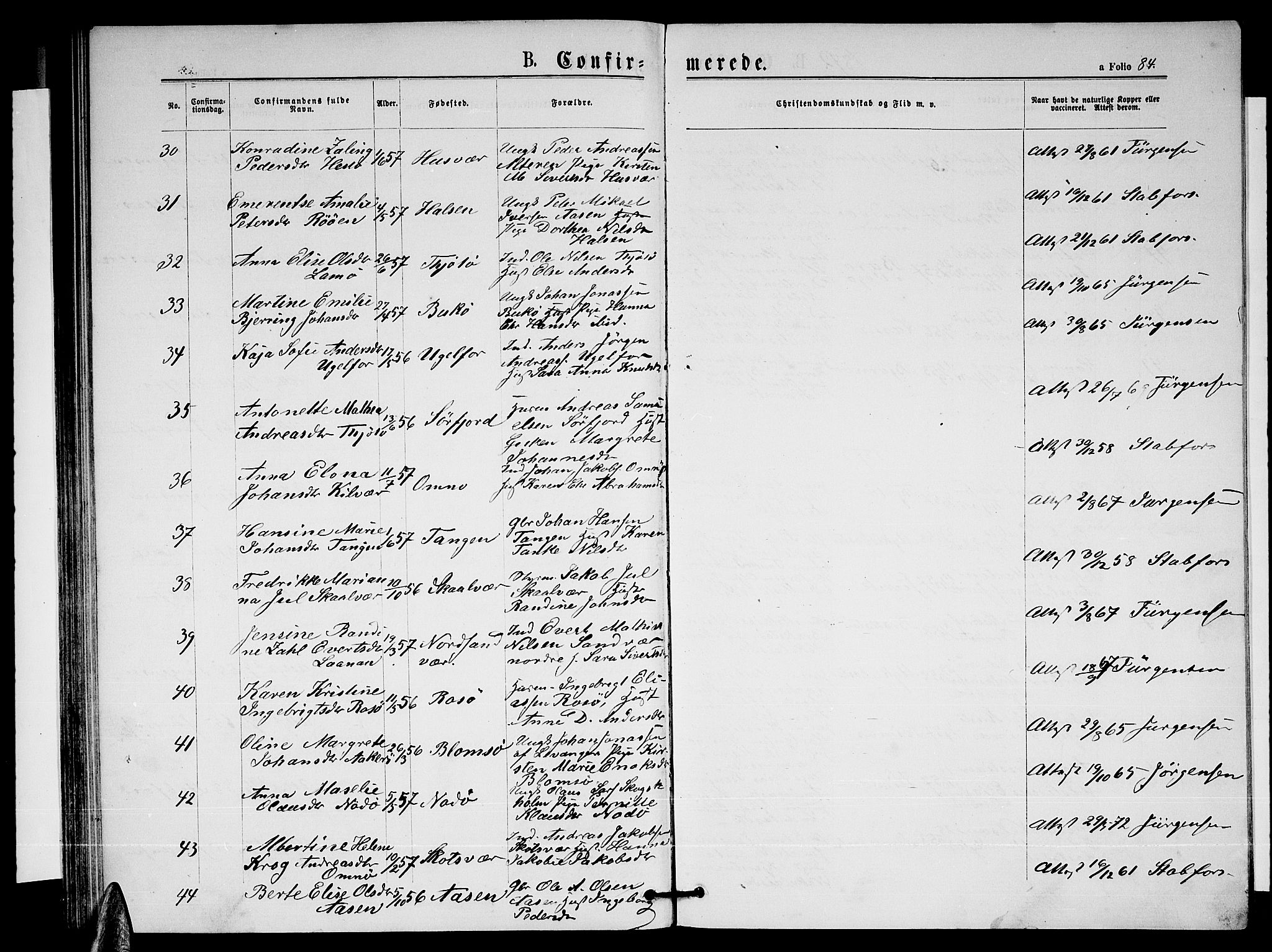 Ministerialprotokoller, klokkerbøker og fødselsregistre - Nordland, AV/SAT-A-1459/817/L0267: Parish register (copy) no. 817C02, 1870-1883, p. 84