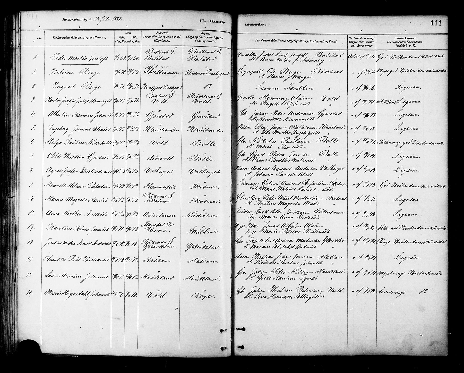 Ministerialprotokoller, klokkerbøker og fødselsregistre - Nordland, SAT/A-1459/881/L1167: Parish register (copy) no. 881C04, 1886-1899, p. 111