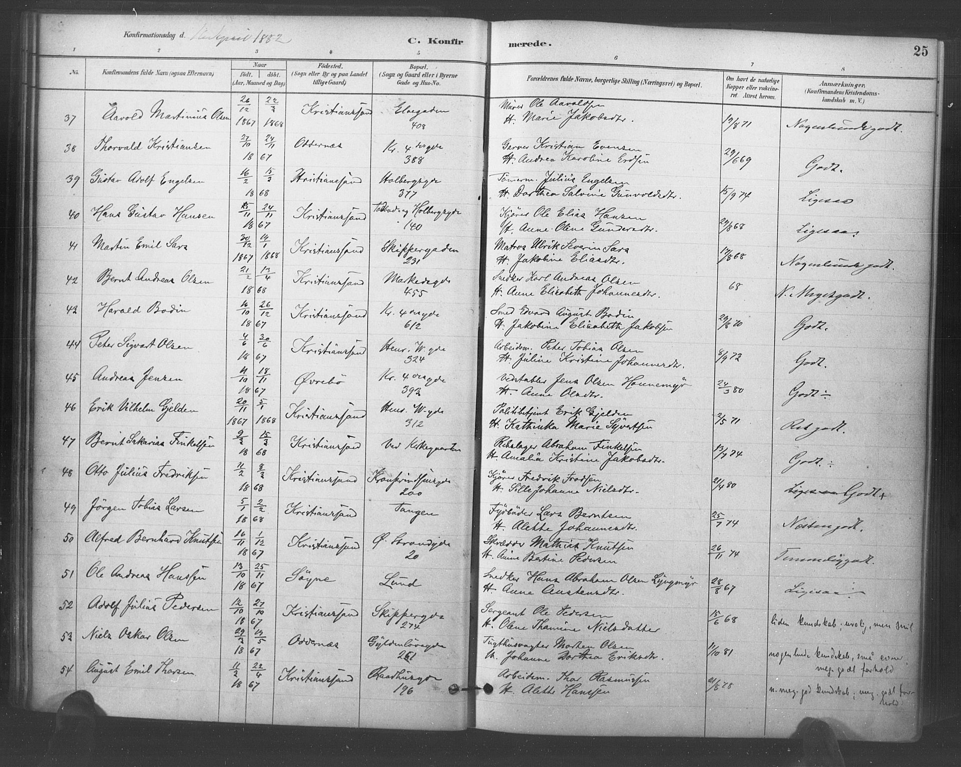 Kristiansand domprosti, AV/SAK-1112-0006/F/Fa/L0018: Parish register (official) no. A 17, 1880-1892, p. 25