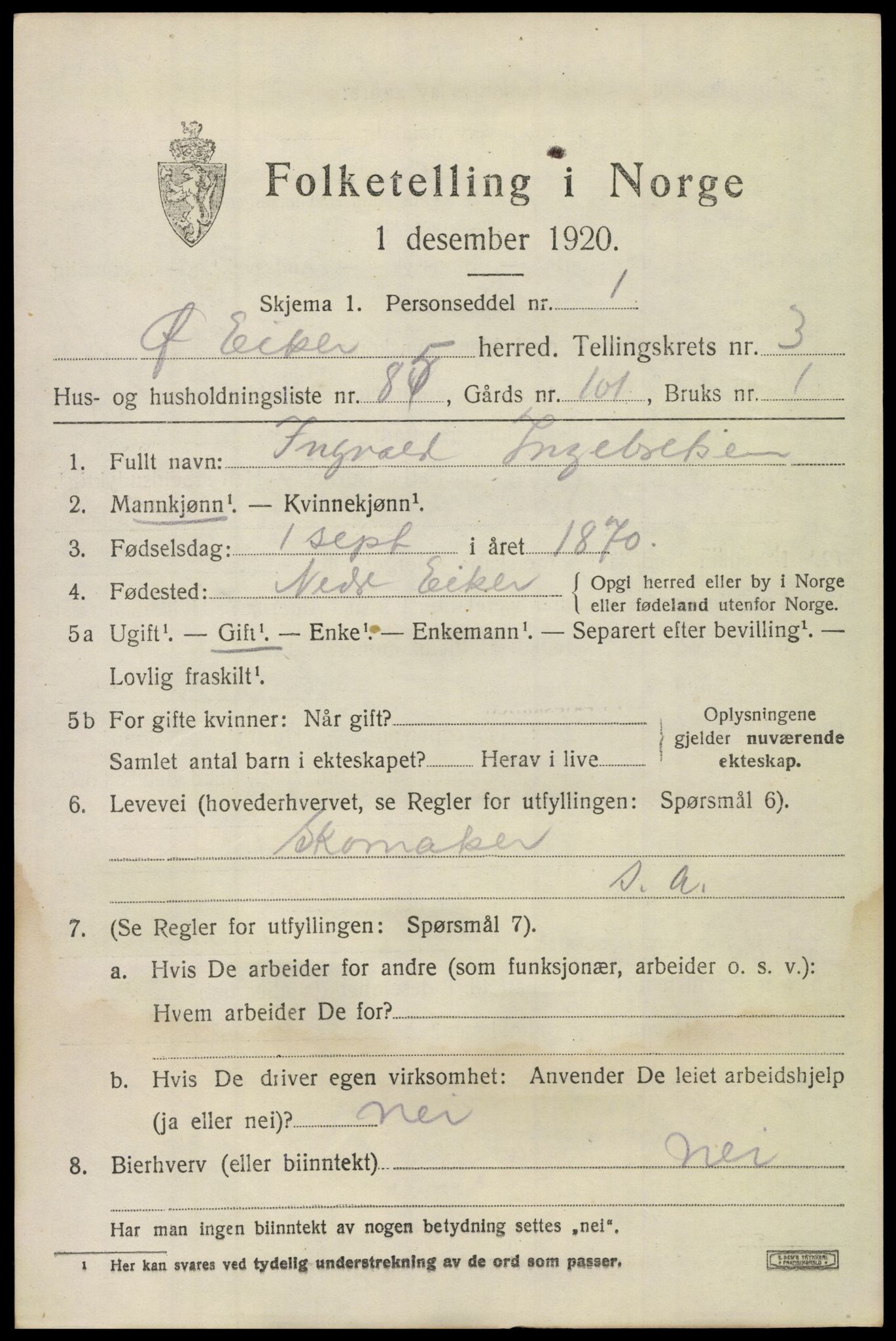 SAKO, 1920 census for Øvre Eiker, 1920, p. 9050