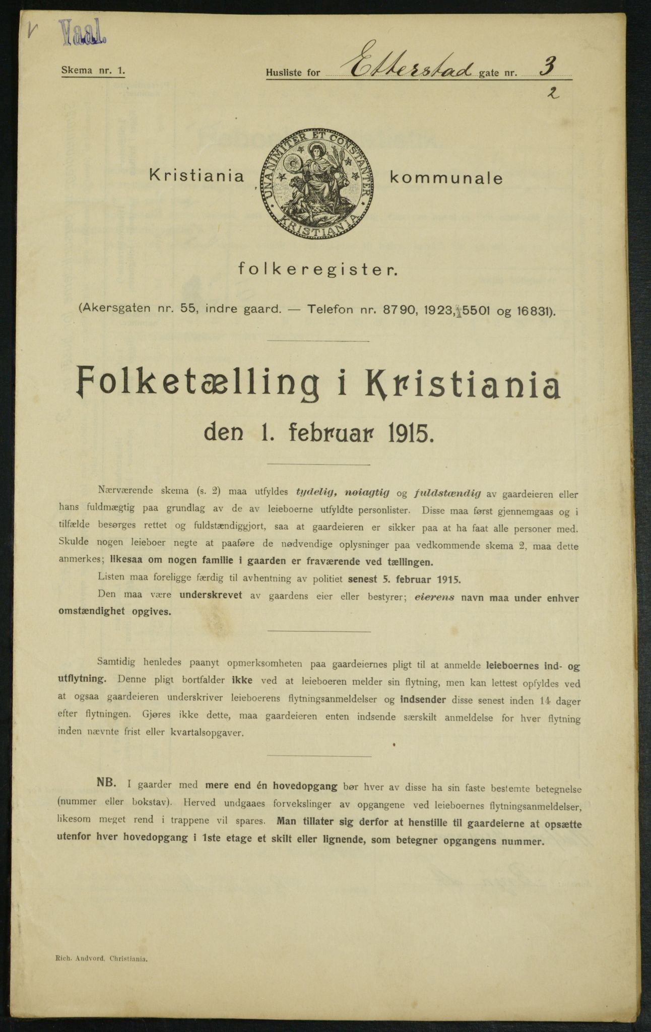 OBA, Municipal Census 1915 for Kristiania, 1915, p. 21915