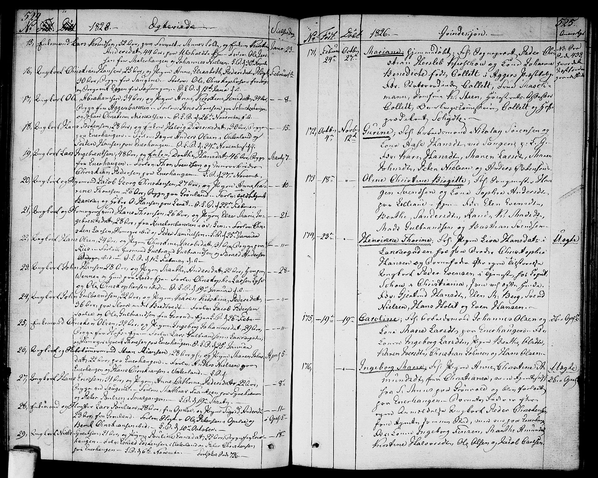 Aker prestekontor kirkebøker, AV/SAO-A-10861/F/L0012: Parish register (official) no. 12, 1819-1828, p. 524-525