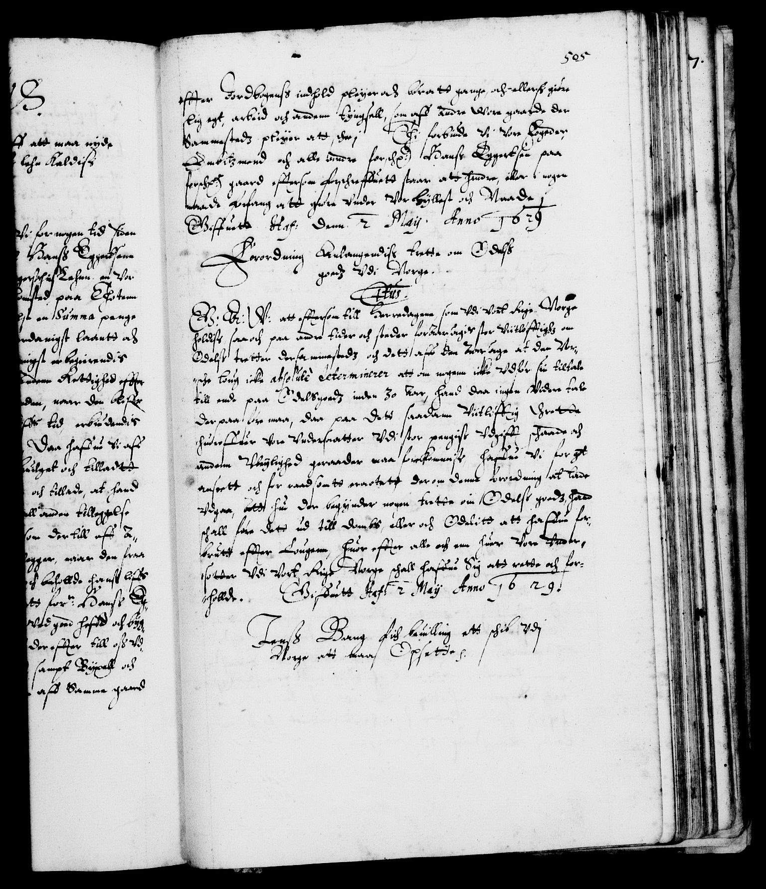 Danske Kanselli 1572-1799, AV/RA-EA-3023/F/Fc/Fca/Fcaa/L0004: Norske registre (mikrofilm), 1617-1630, p. 505a