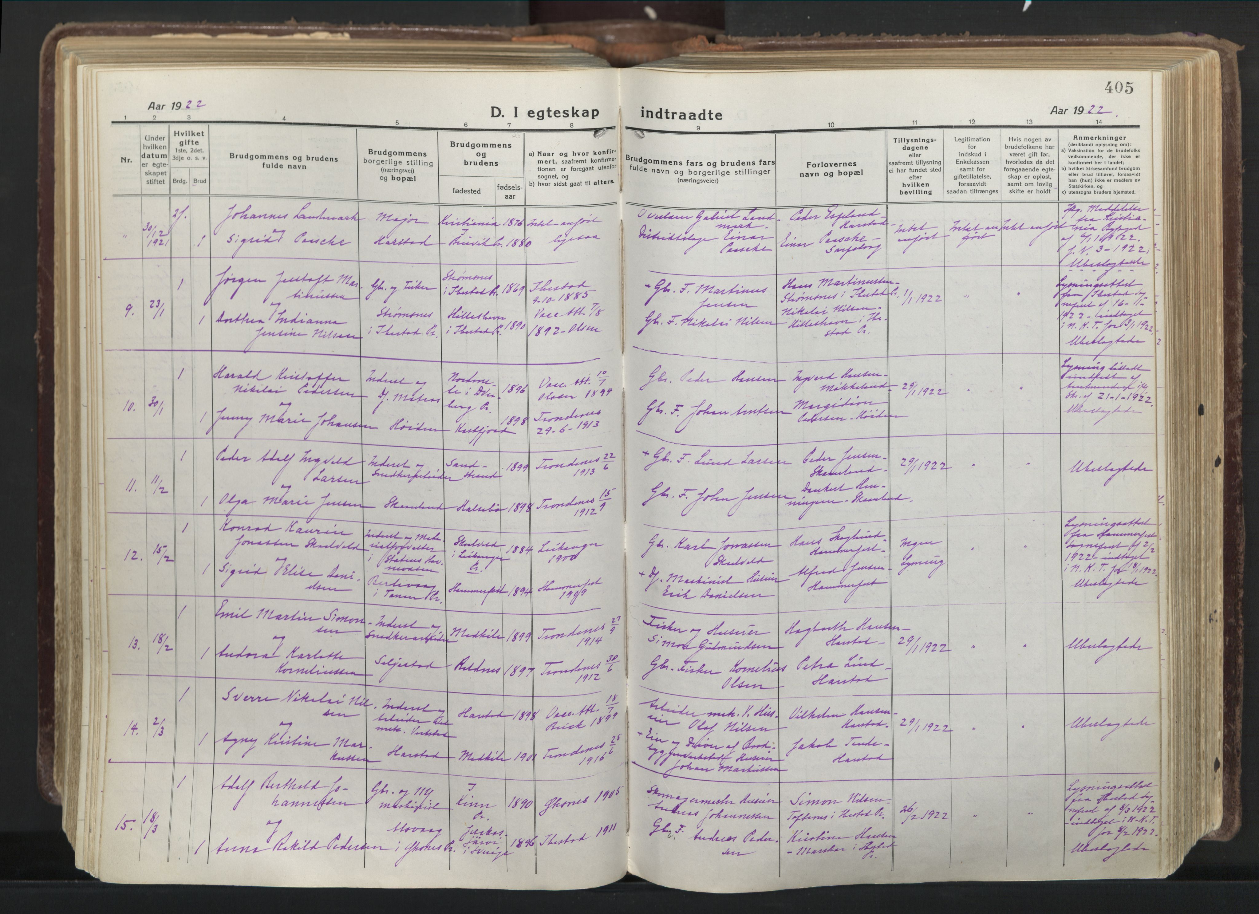 Trondenes sokneprestkontor, AV/SATØ-S-1319/H/Ha/L0019kirke: Parish register (official) no. 19, 1919-1928, p. 405