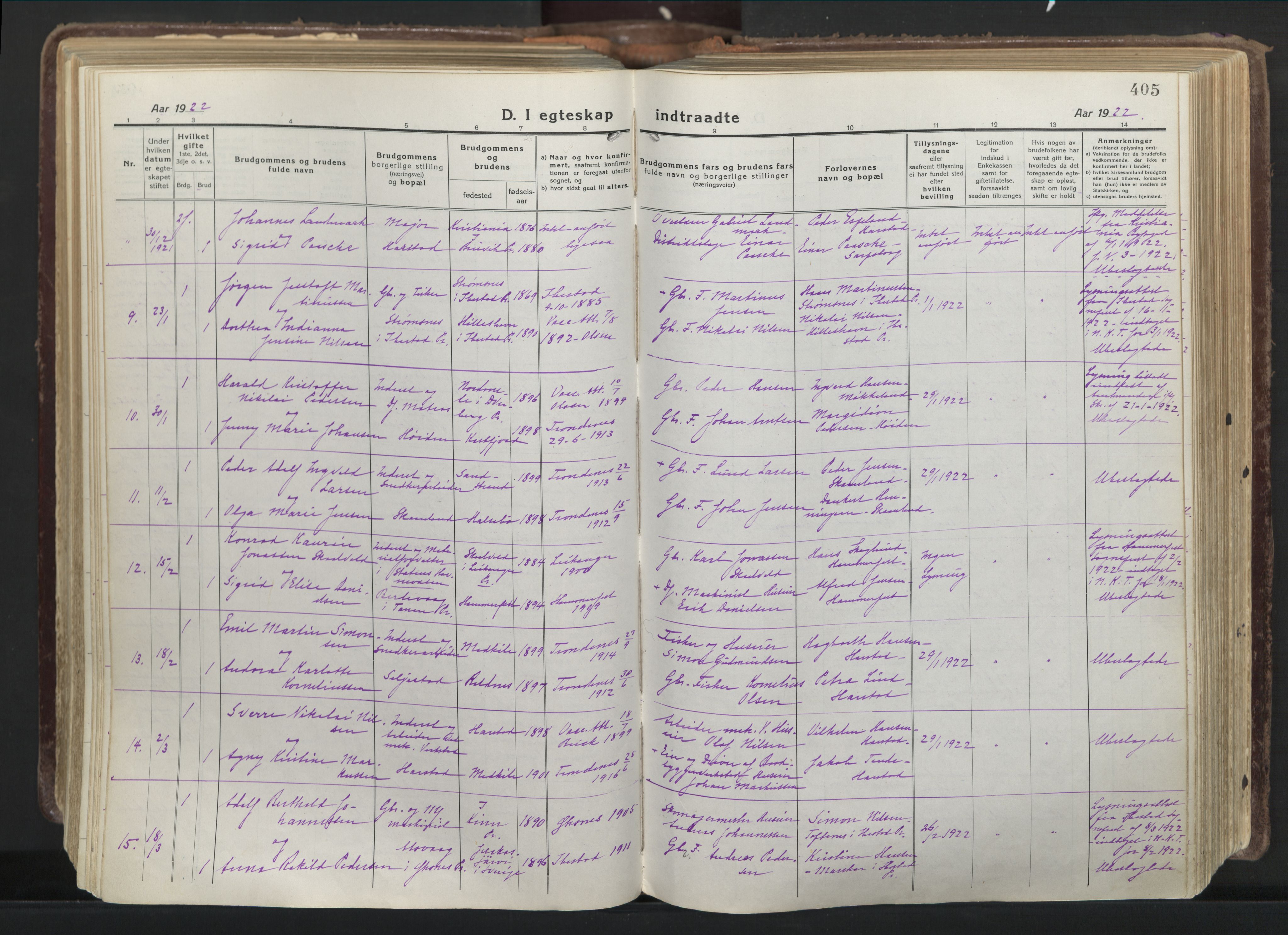 Trondenes sokneprestkontor, SATØ/S-1319/H/Ha/L0019kirke: Parish register (official) no. 19, 1919-1928, p. 405