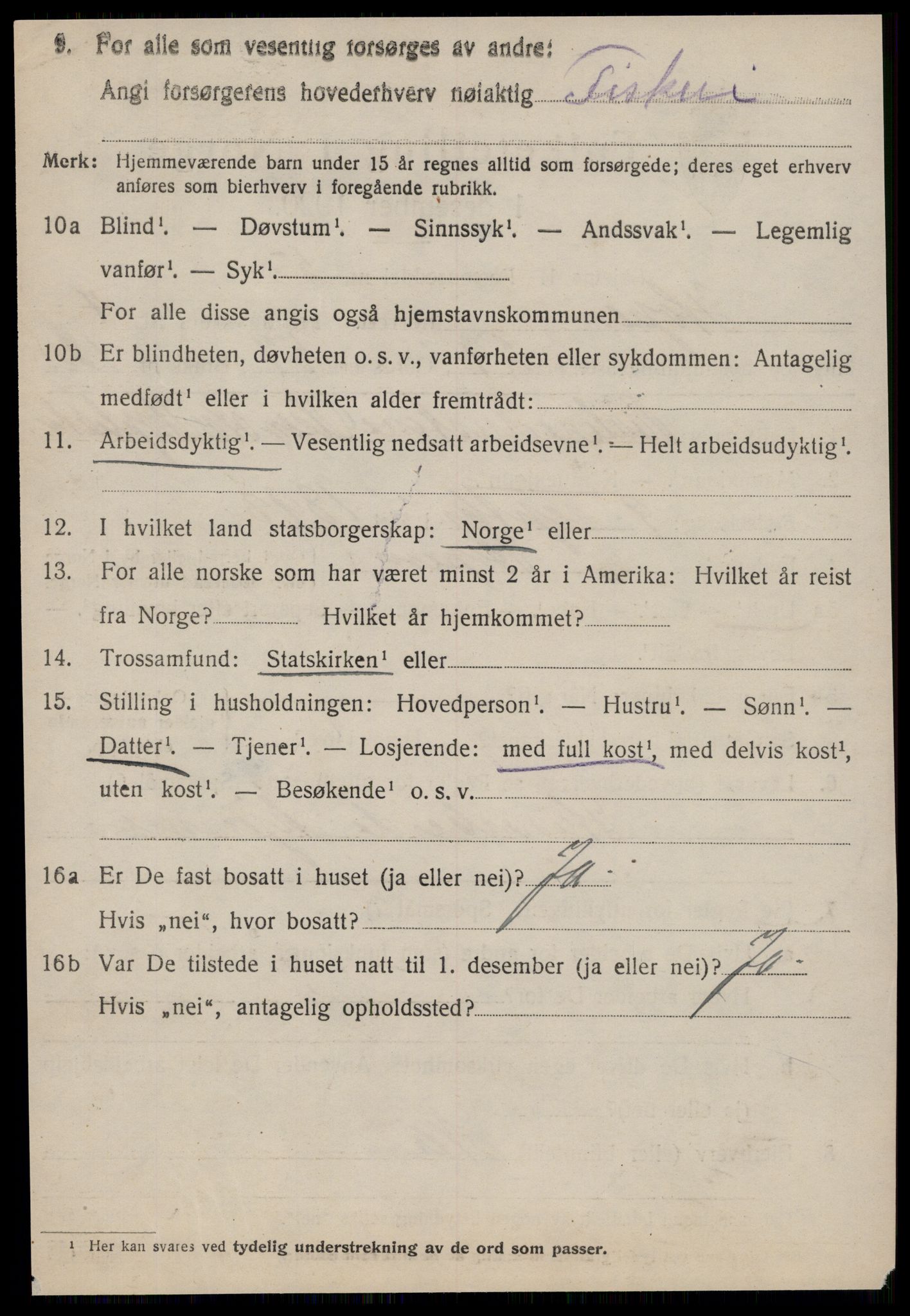 SAT, 1920 census for Hopen, 1920, p. 2345