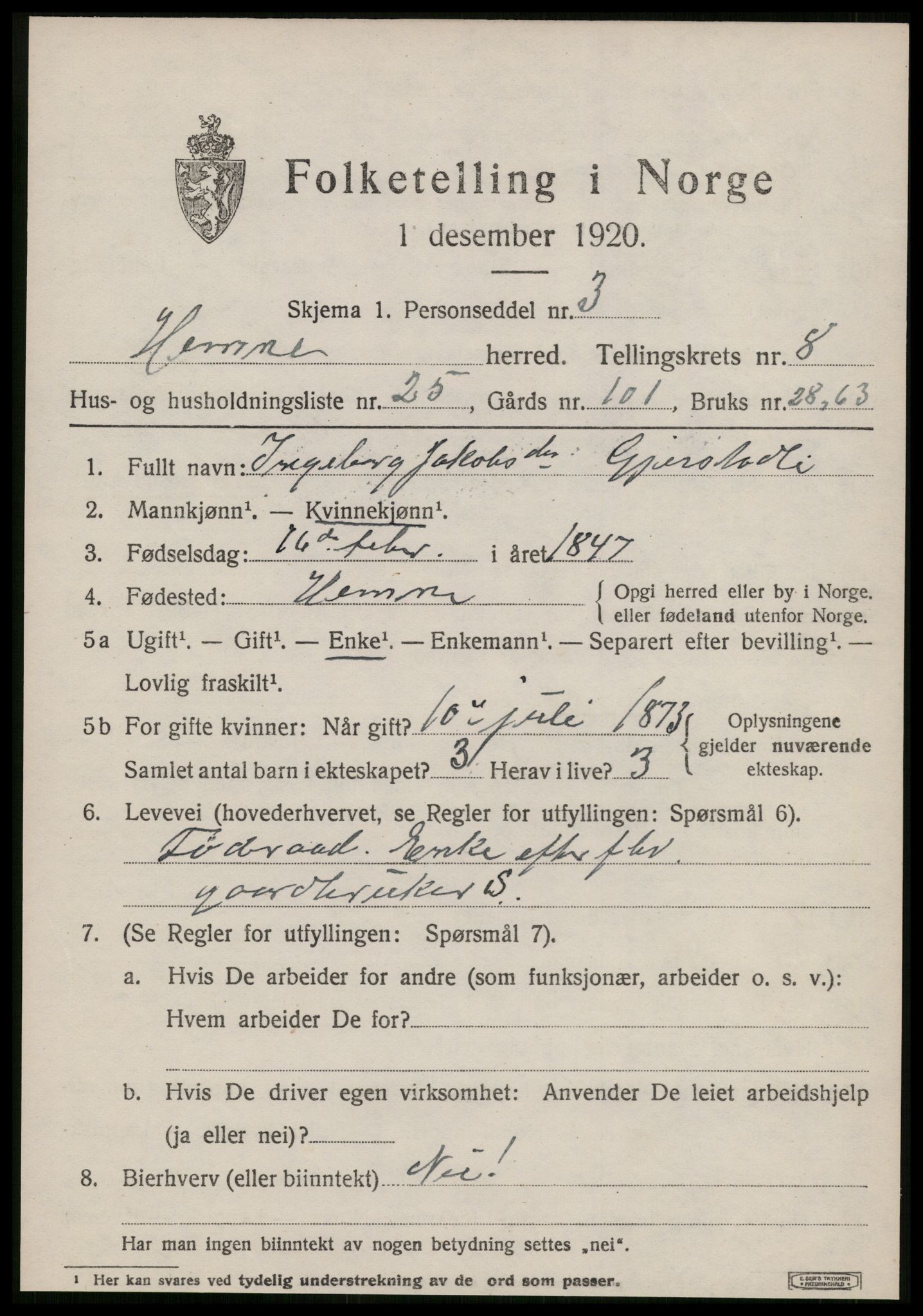 SAT, 1920 census for Hemne, 1920, p. 5014