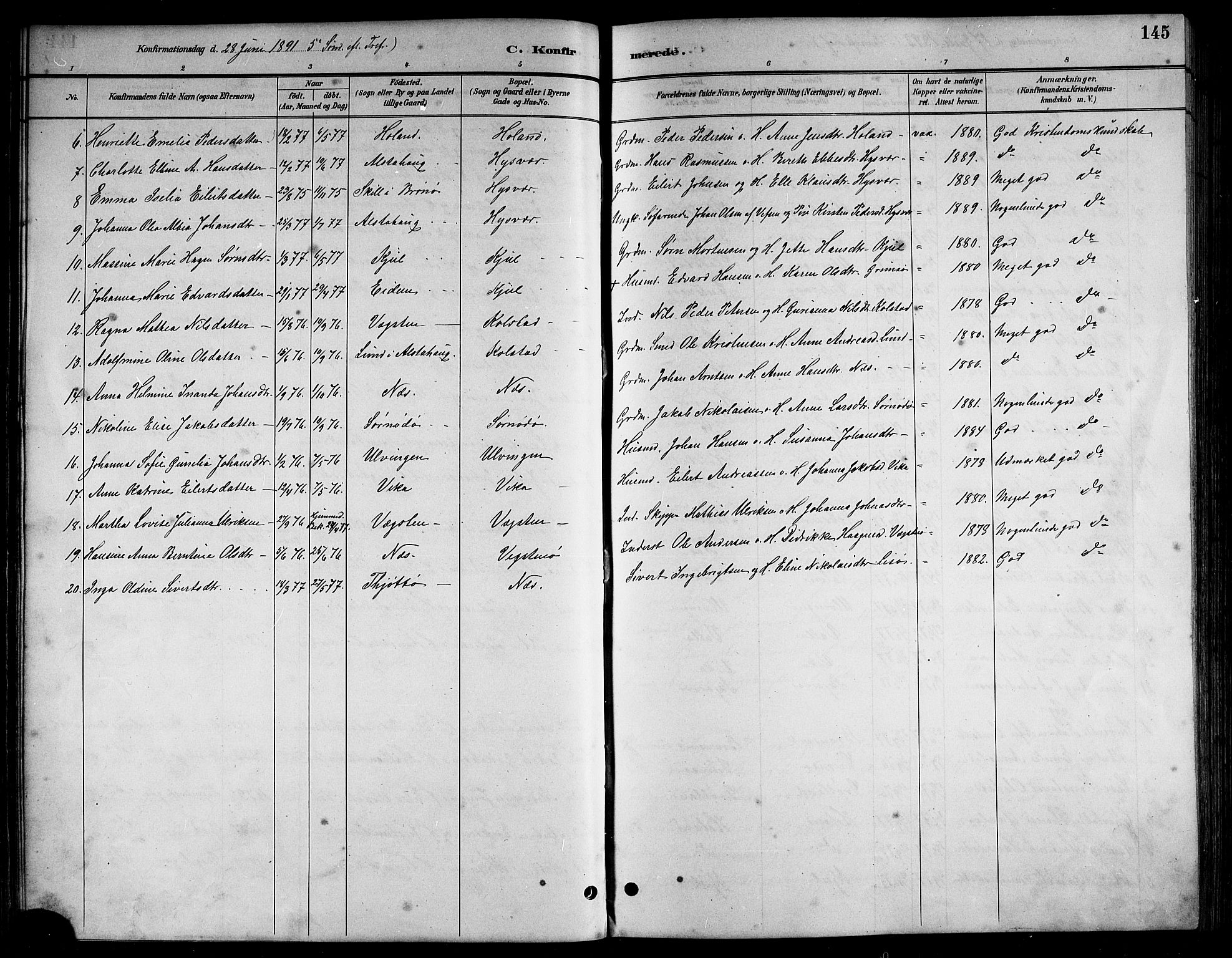 Ministerialprotokoller, klokkerbøker og fødselsregistre - Nordland, AV/SAT-A-1459/816/L0253: Parish register (copy) no. 816C03, 1886-1905, p. 145