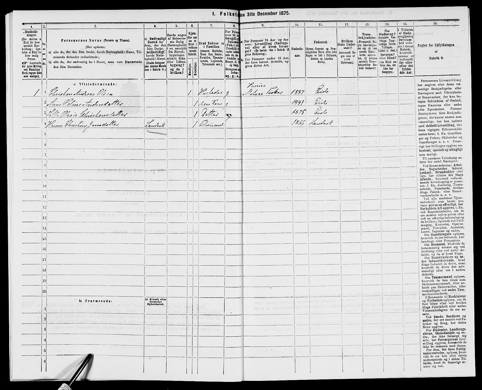 SAK, 1875 census for 0924P Homedal, 1875, p. 221