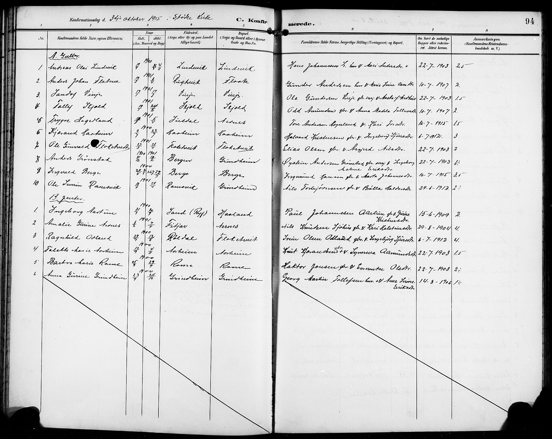 Etne sokneprestembete, SAB/A-75001/H/Hab: Parish register (copy) no. C 5, 1896-1920, p. 94