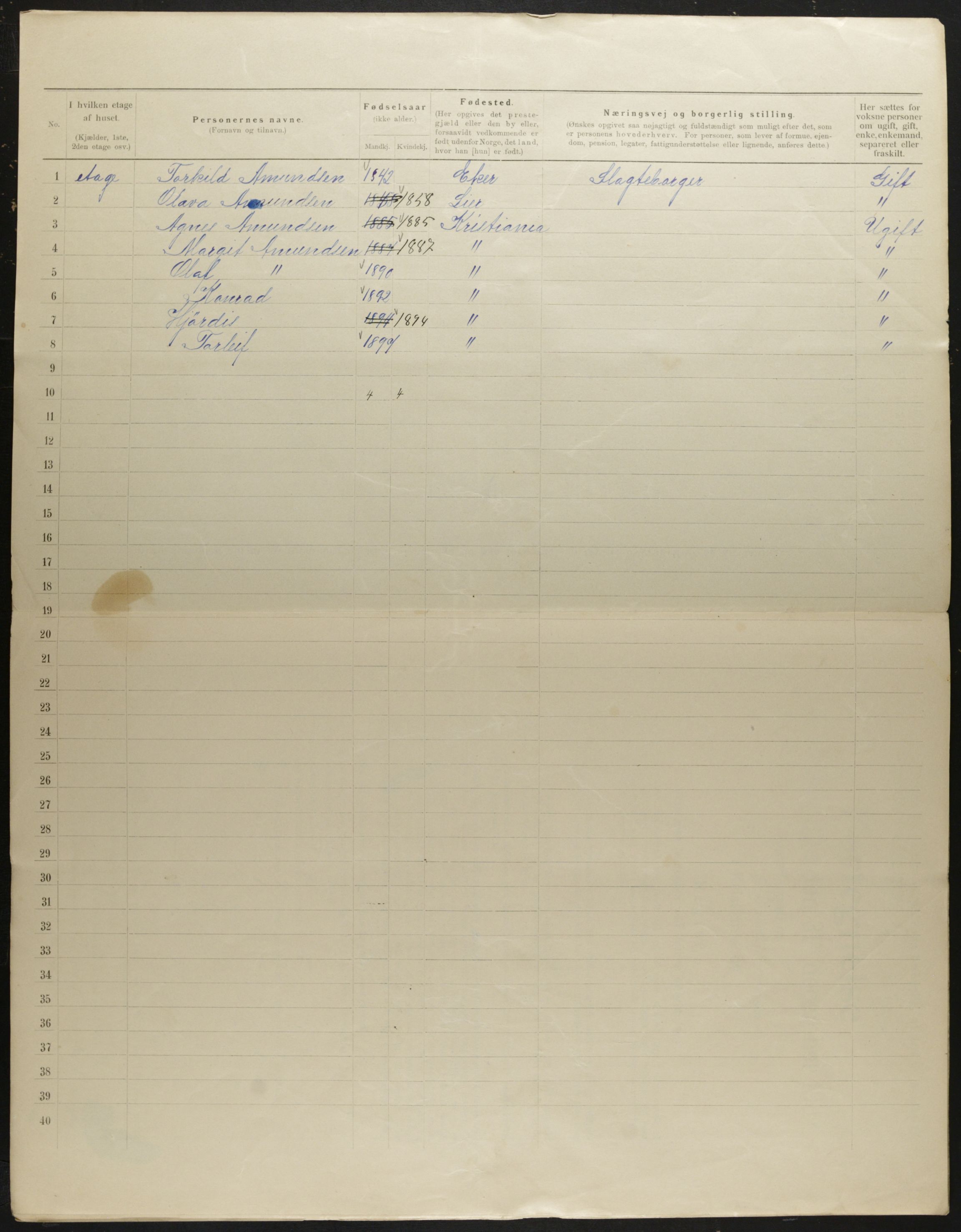 OBA, Municipal Census 1901 for Kristiania, 1901, p. 1123