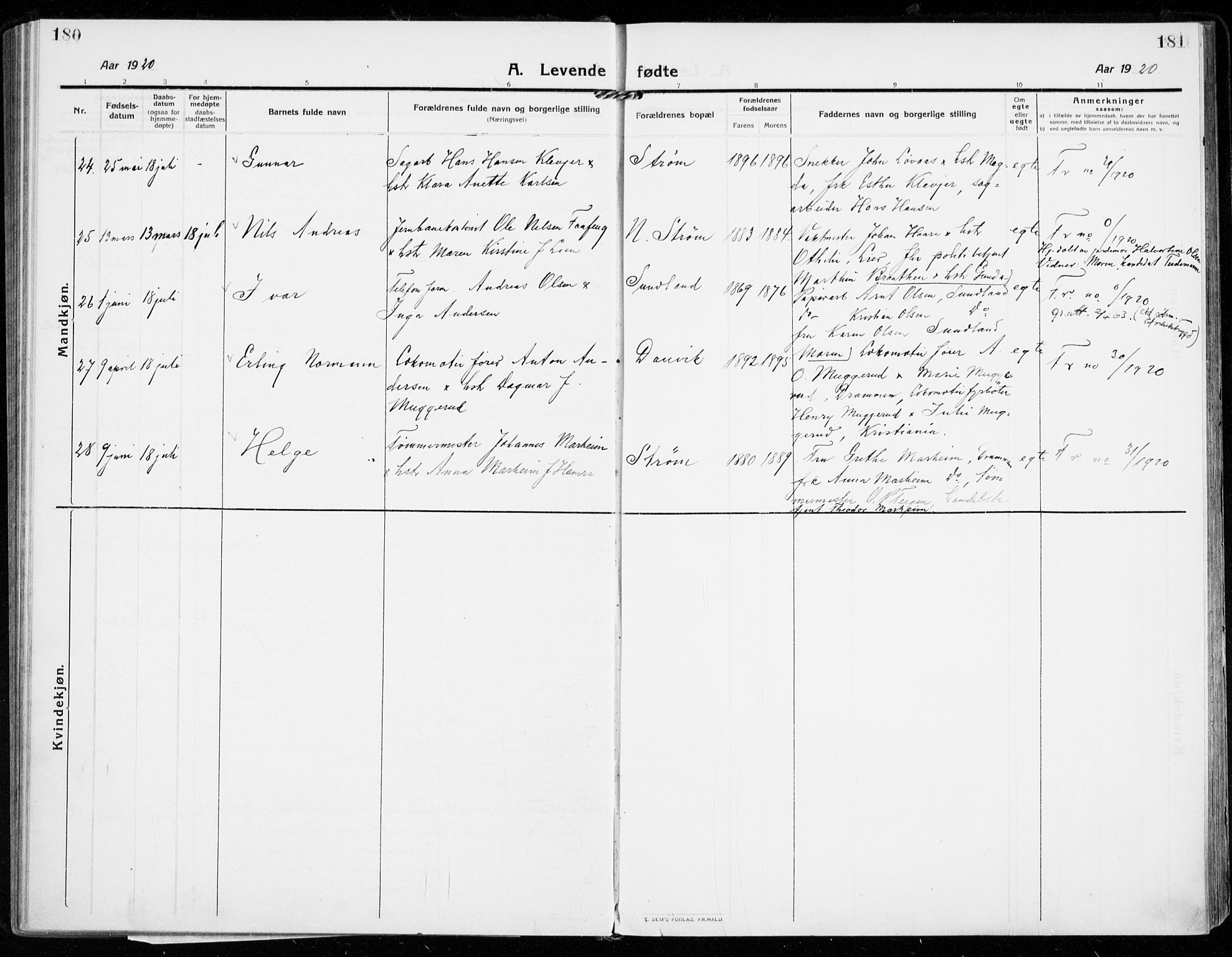 Strømsgodset kirkebøker, AV/SAKO-A-324/F/Fa/L0002: Parish register (official) no. 2, 1910-1920, p. 180-181