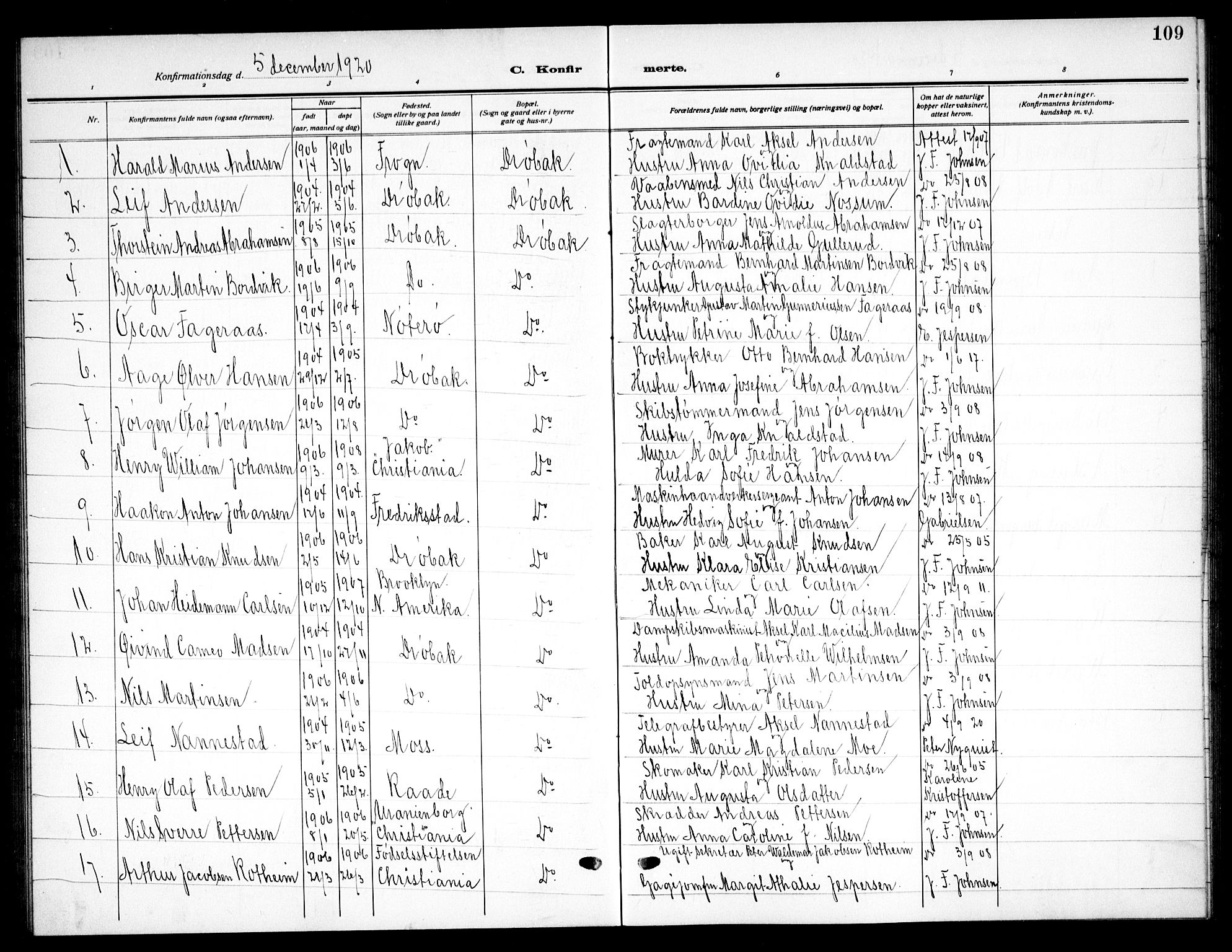 Drøbak prestekontor Kirkebøker, SAO/A-10142a/G/Ga/L0002: Parish register (copy) no. I 2, 1917-1932, p. 109